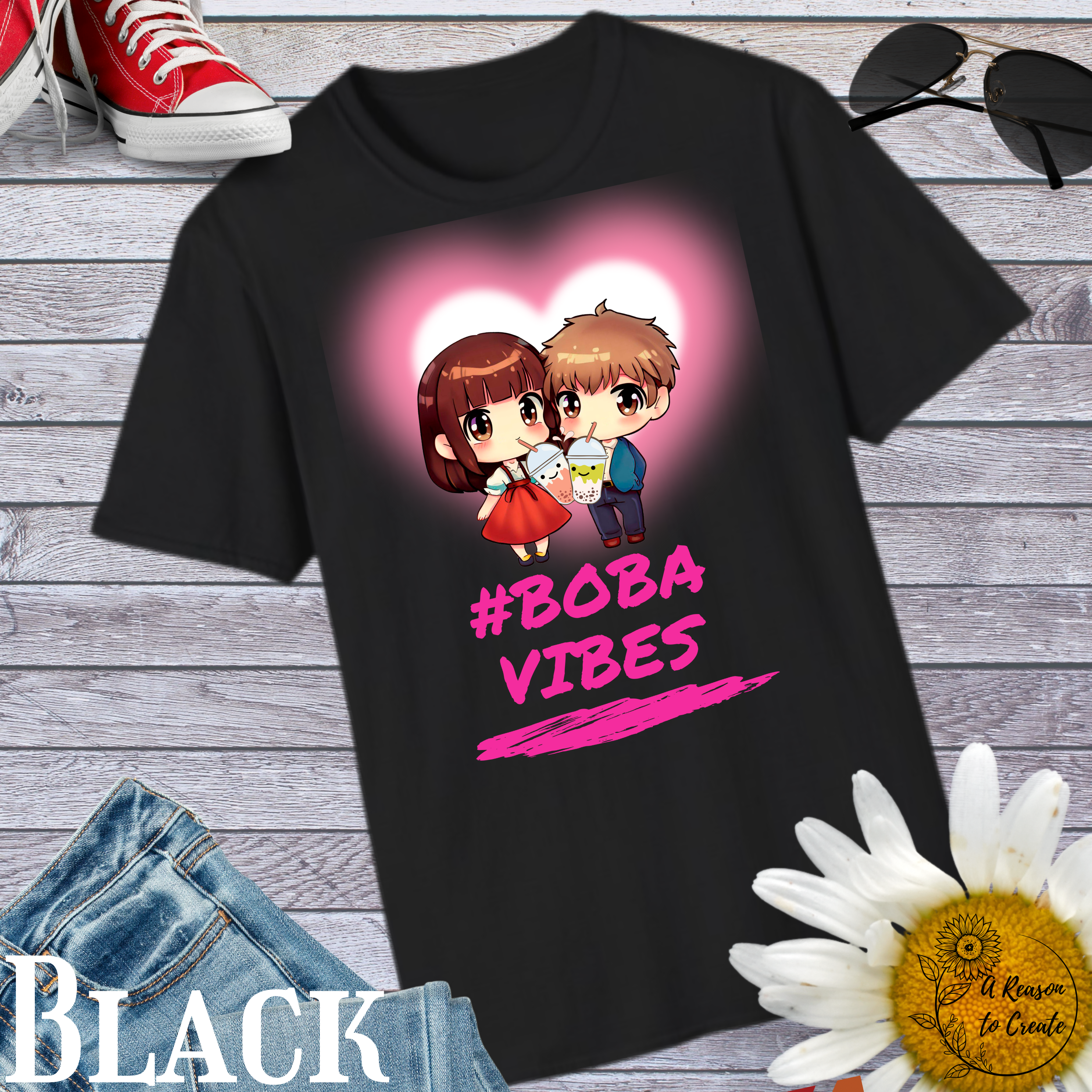 Cute Boba Vibes Unisex T-Shirt, Comfortable T-Shirt for Coffee Lovers, Romantic Gift for Couples, Fun Summer Wear, Cute Graphic Tee