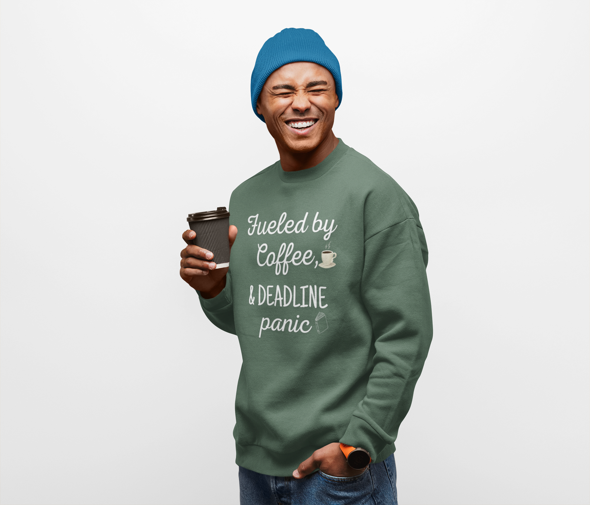 Coffee &amp; Deadline Panic Sweatshirt, Cozy Unisex Pullover, Perfect Gift for Coffee Lovers, Casual Outfit, Work from Home Apparel product thumbnail image