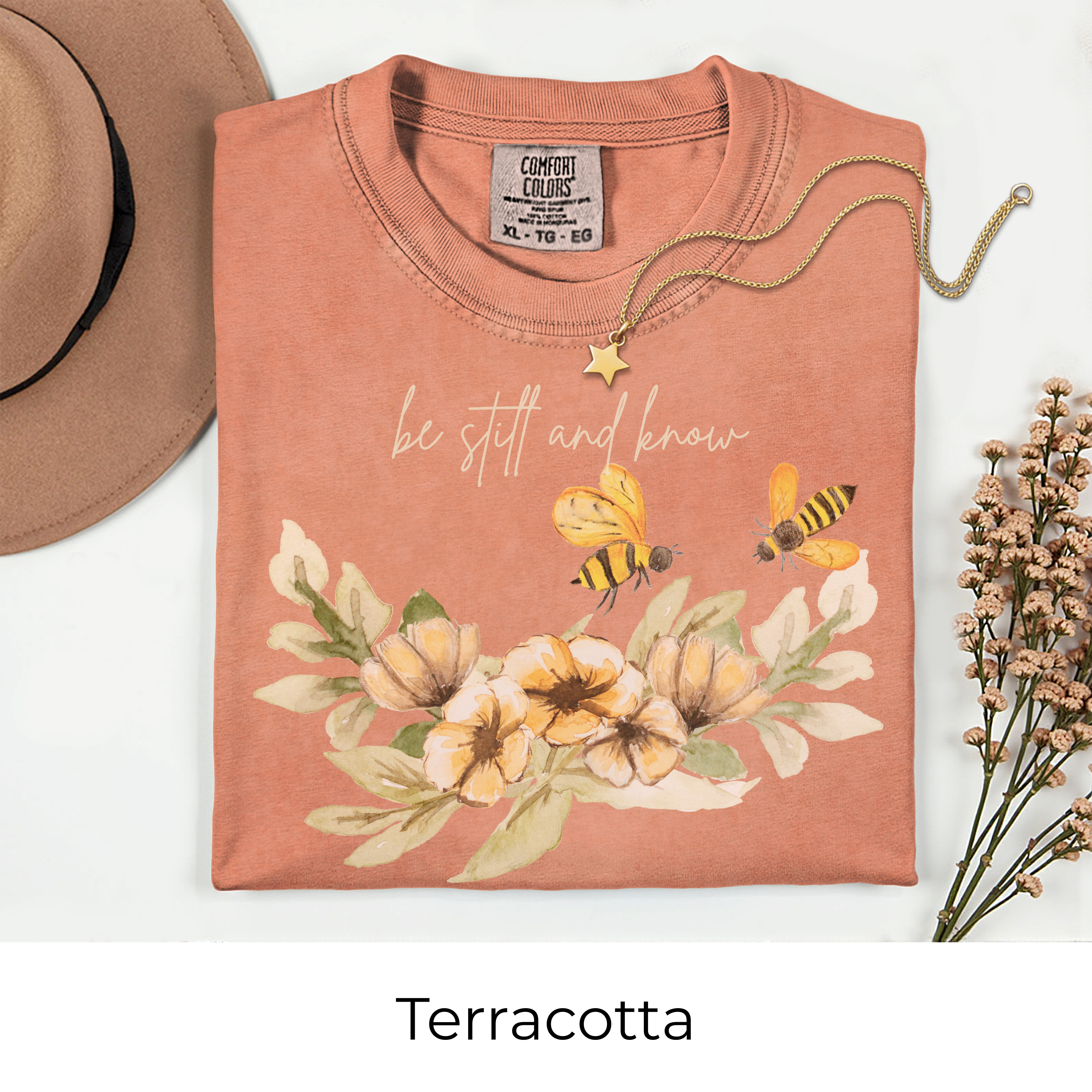 Be Still and Know Shirt | Christian Bee Shirt for Women | Scripture Tee | Faith and Floral Graphic Tee | Garden-Inspired Bible Verse Shirt