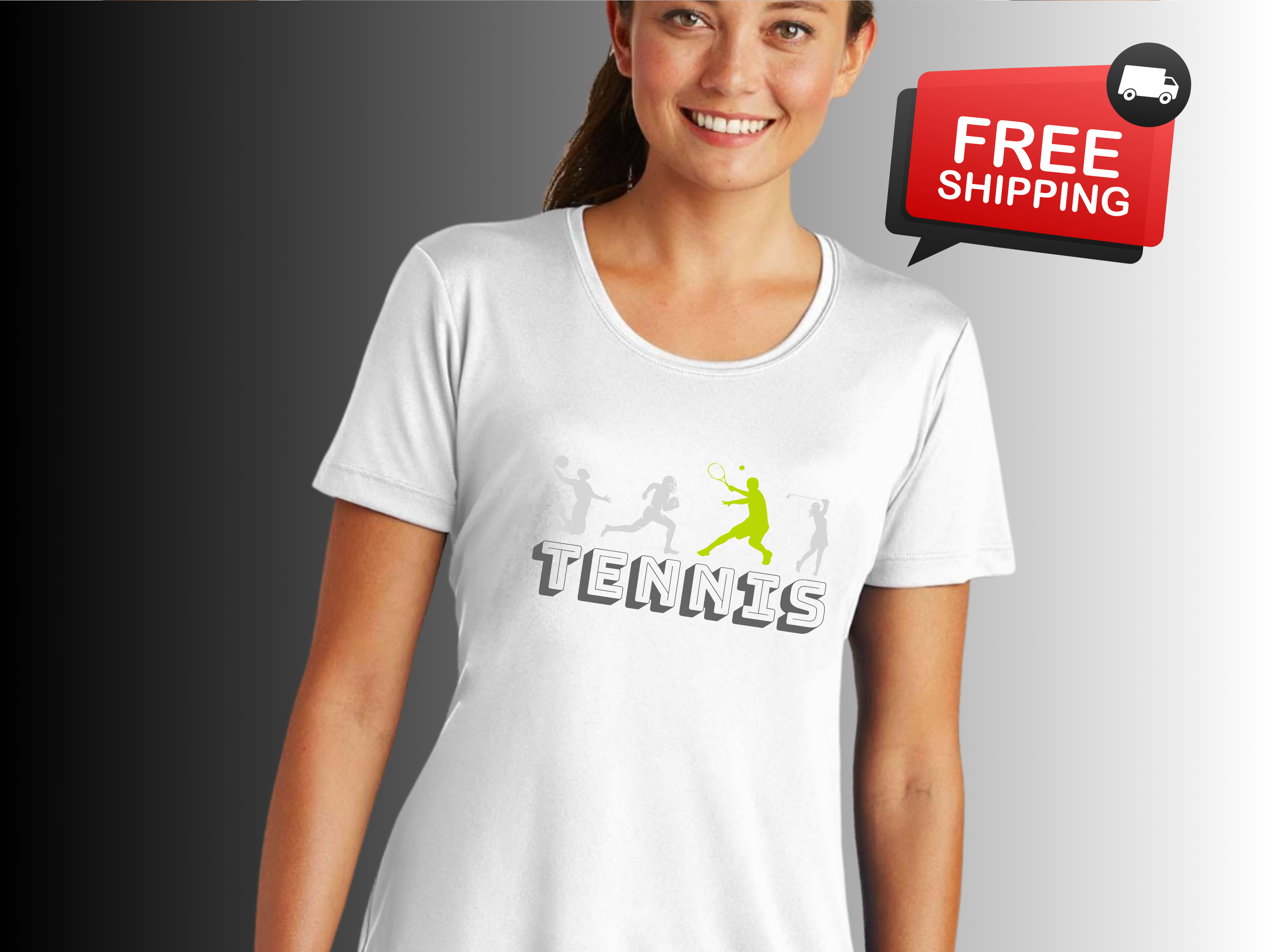 Tennis Ladies Competitor Tee - Sporty Activewear,  Moisture Wicking, Fitness Shirt, Tennis Gift, Workout Tee, Athletic Top, Original Design product thumbnail image