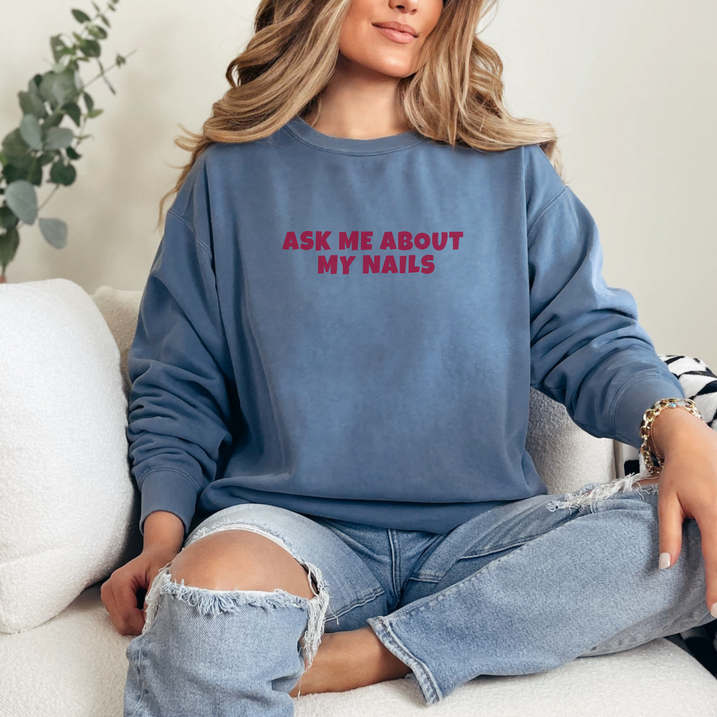 Ask Me About Me Nails; Comfort Colors Sweatshirt product thumbnail image