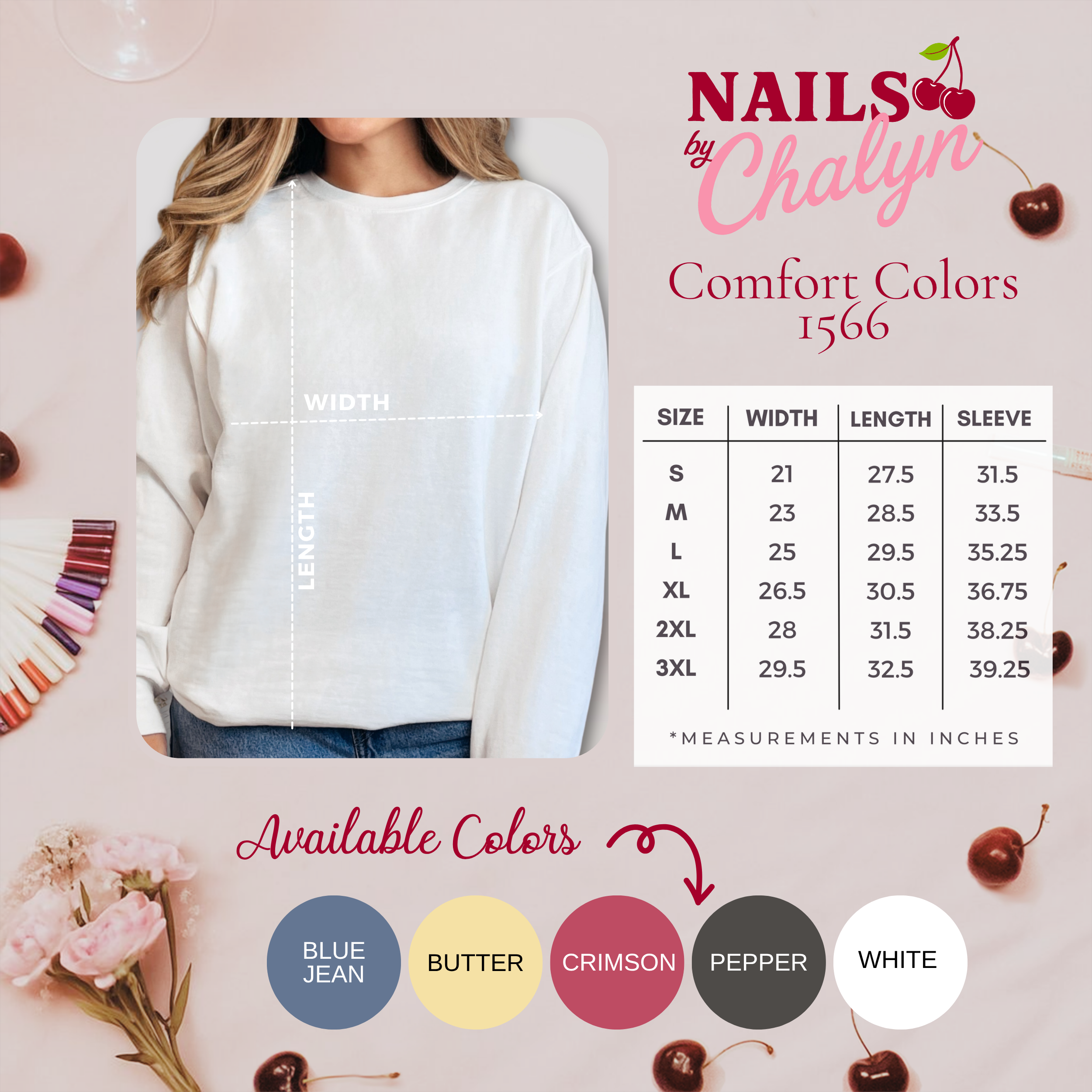 Nails are the Cherry on Top; Comfort Colors Women's Sweatshirt product thumbnail image Nails are the Cherry on Top; Comfort Colors Women's Sweatshirt product thumbnail image