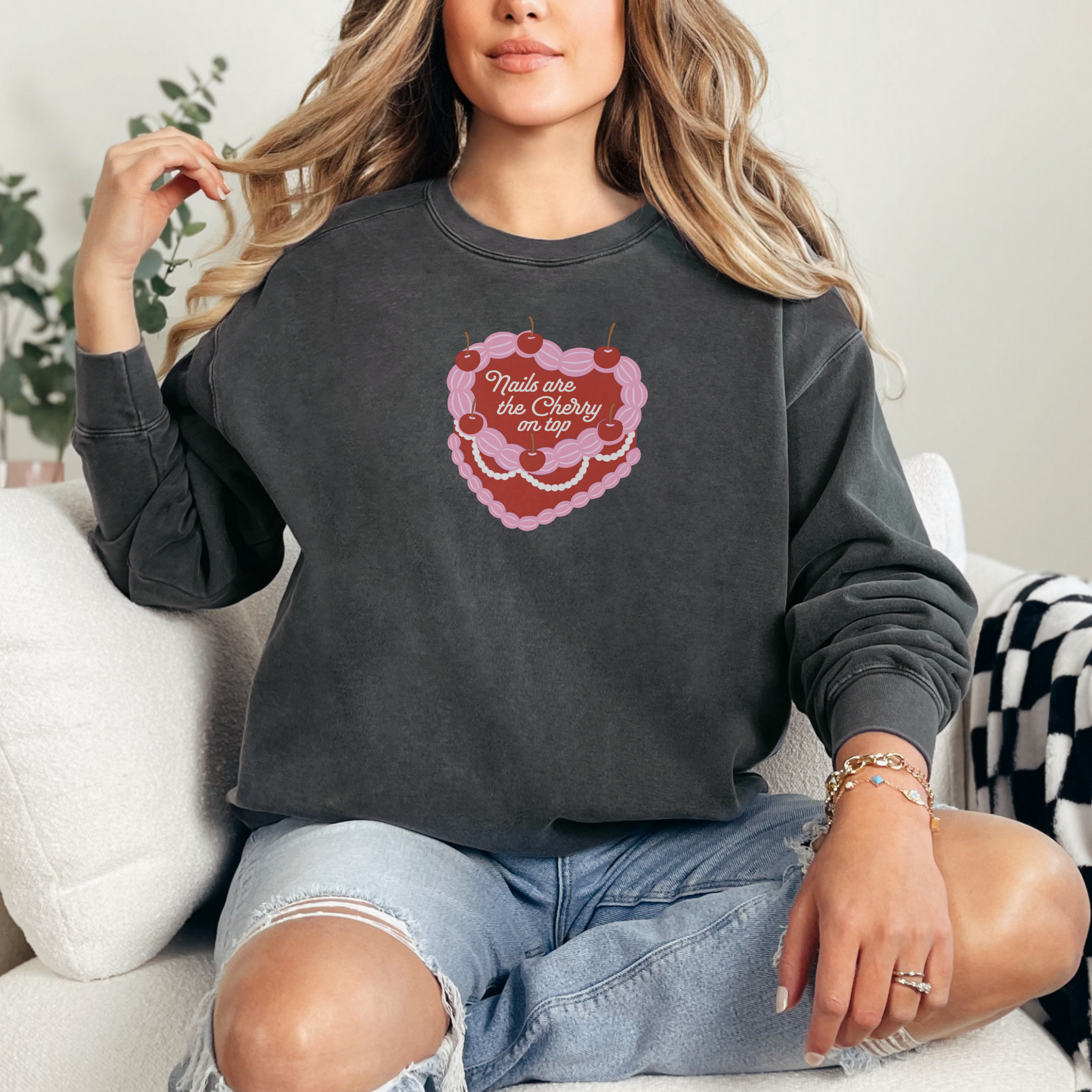 Nails are the Cherry on Top; Comfort Colors  Women's Sweatshirt product thumbnail image