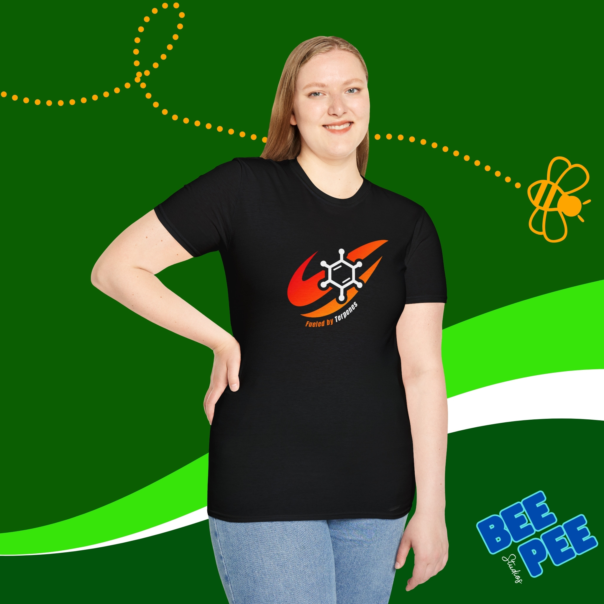 Graphic T-Shirt 'Fueled by Terpenes' Red and Orange Original Design product thumbnail image Graphic T-Shirt 'Fueled by Terpenes' Red and Orange Original Design product thumbnail image