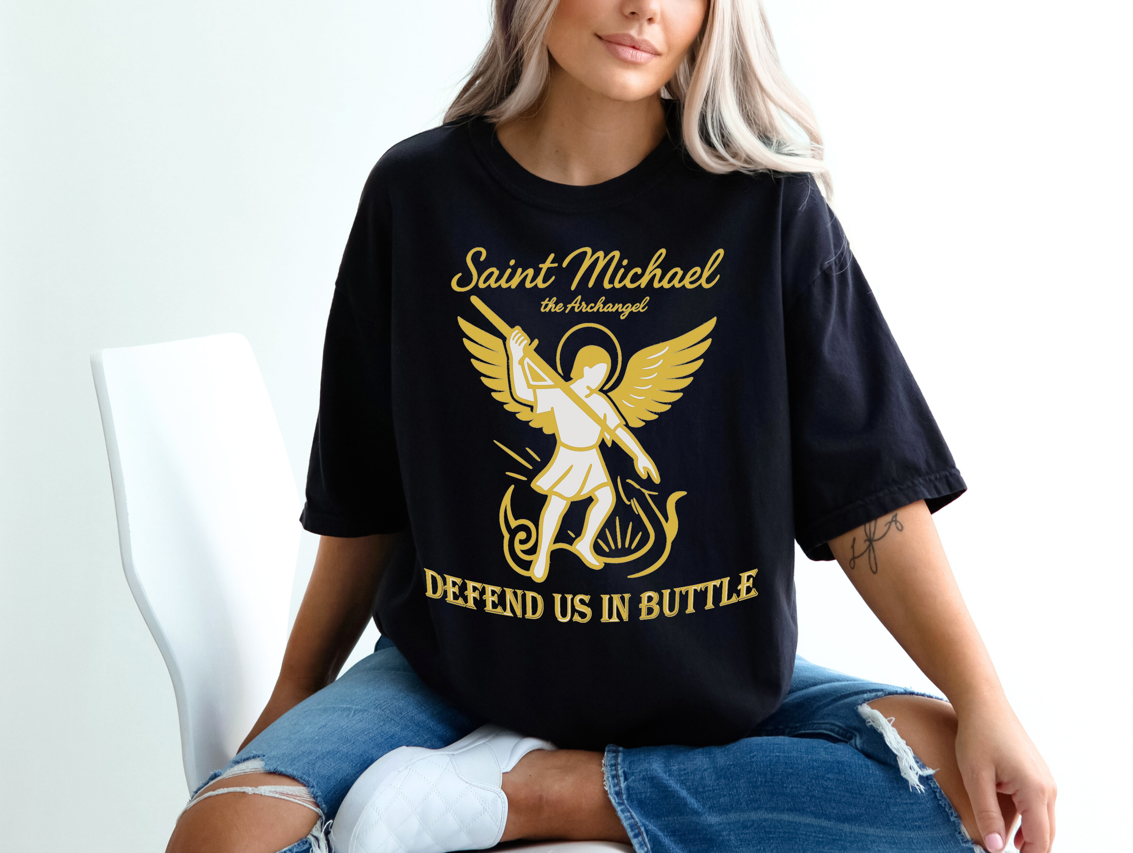 Saint Michael Archangel Shirt, Defend Us in Battle Catholic Tee, Christian Graphic Shirt Confirmation Gift, Faith Based Angel Tee St Michael product thumbnail image Saint Michael Archangel Shirt, Defend Us in Battle Catholic Tee, Christian Graphic Shirt Confirmation Gift, Faith Based Angel Tee St Michael product thumbnail image