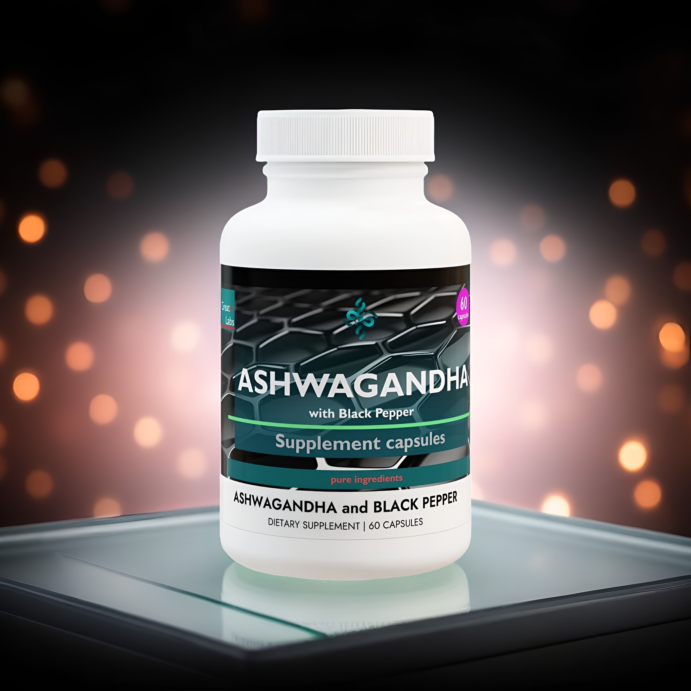 Ashwagandha and Black Pepper Supplement (60 capsules) product thumbnail image Ashwagandha and Black Pepper Supplement (60 capsules) product thumbnail image