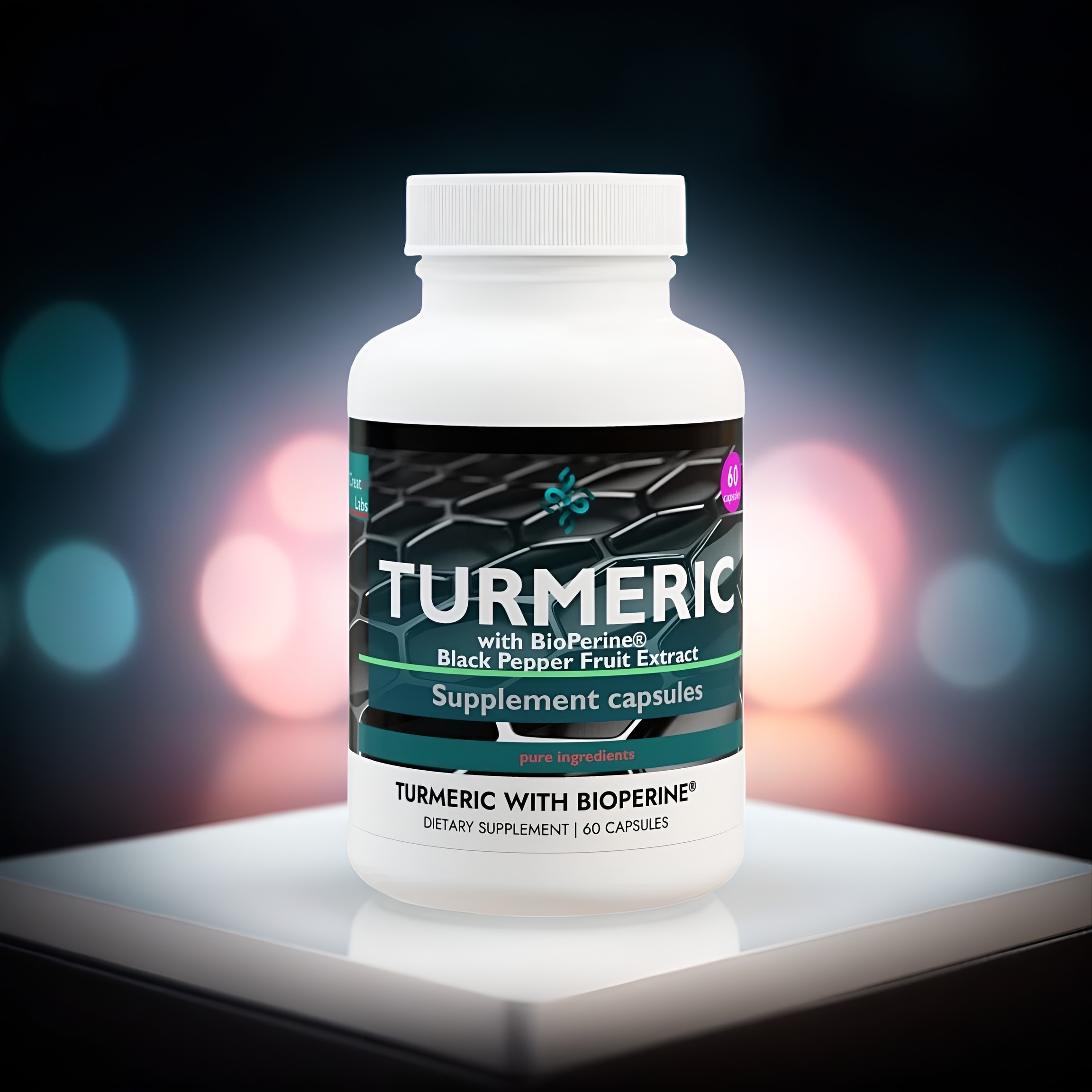 Turmeric with BioPerine® (Black Pepper Fruit Extract) Supplement (60 Capsules) product thumbnail image Turmeric with BioPerine® (Black Pepper Fruit Extract) Supplement (60 Capsules) product thumbnail image