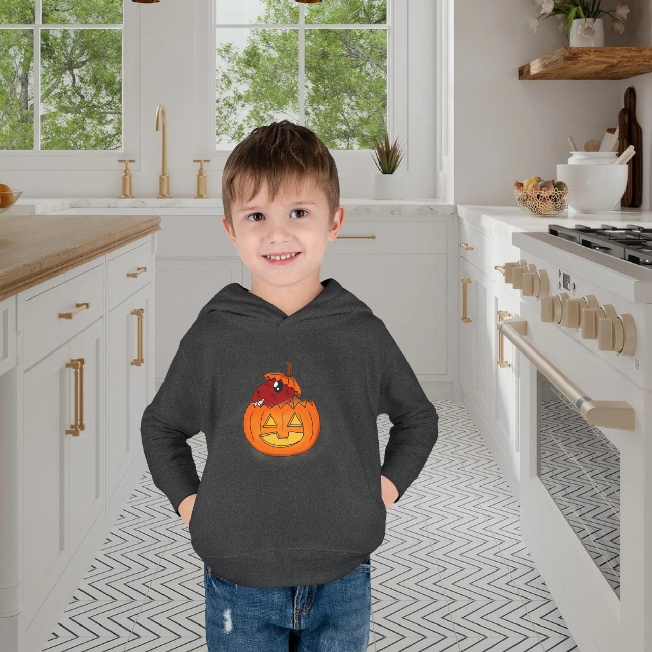 Baby T-Rex in a Pumpkin?!? Toddler Pullover Fleece Hoodie product thumbnail image