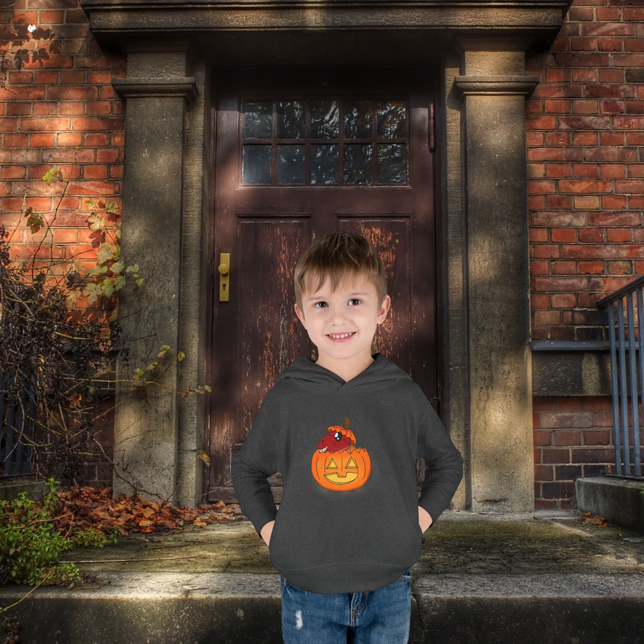 Baby T-Rex in a Pumpkin?!? Toddler Pullover Fleece Hoodie Baby T-Rex in a Pumpkin?!? Toddler Pullover Fleece Hoodie