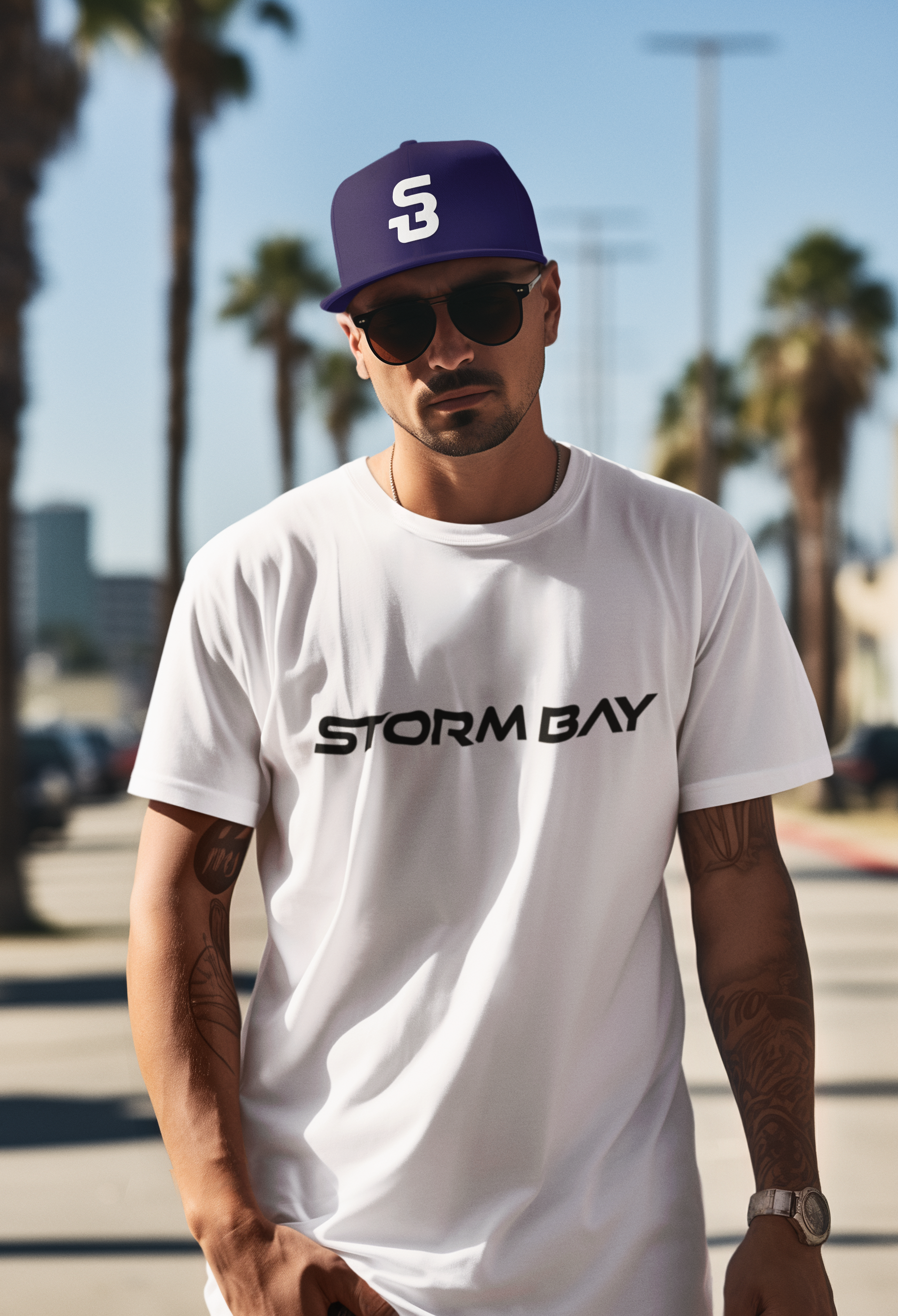 Embroidered Flat Bill Cap SB logo Streetwear Hat,  