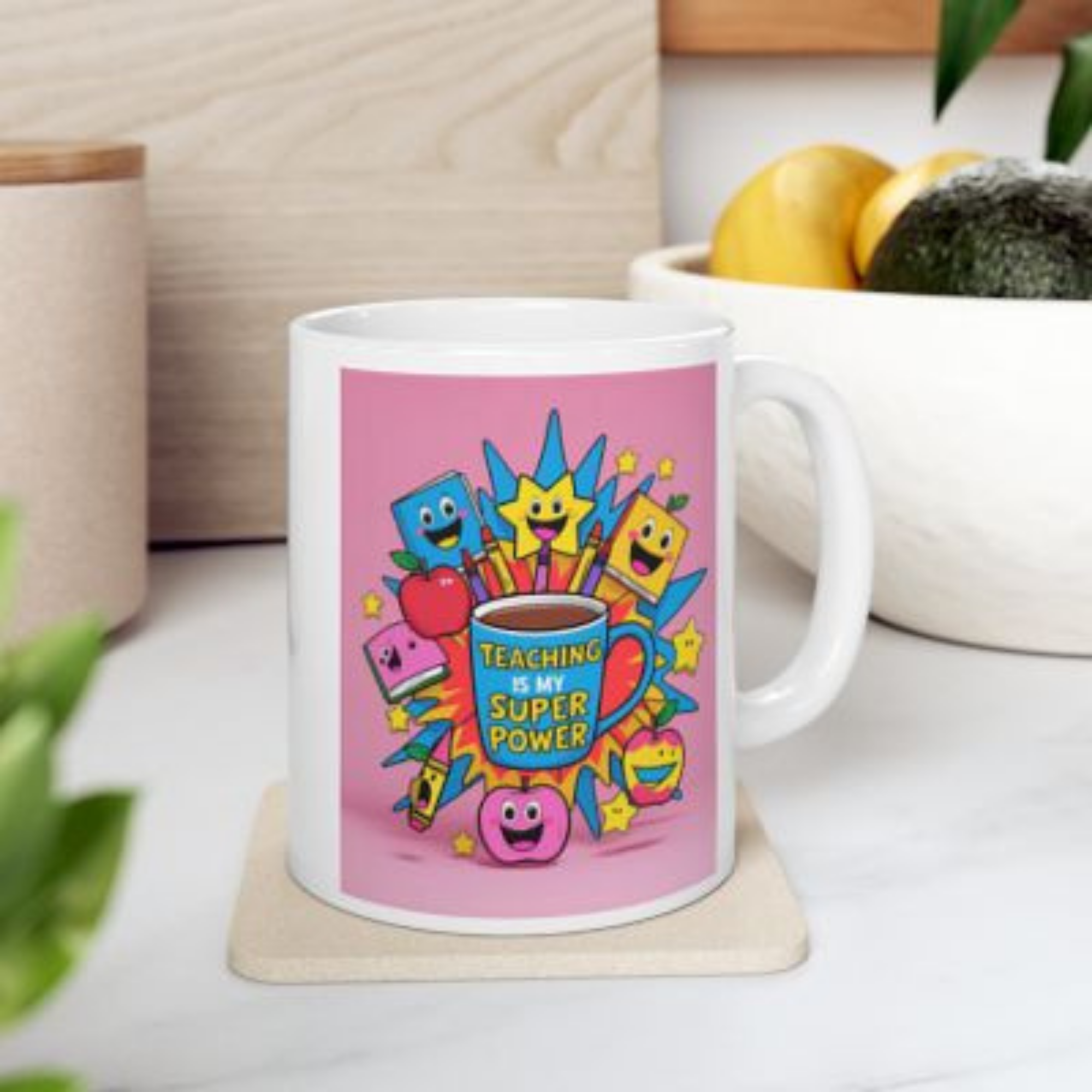 Teaching Is My Superpower Teacher Mug Fun Pink Coffee Cup for Elementary Educators 11oz And 15oz Ceramic Back to School Gift product thumbnail image