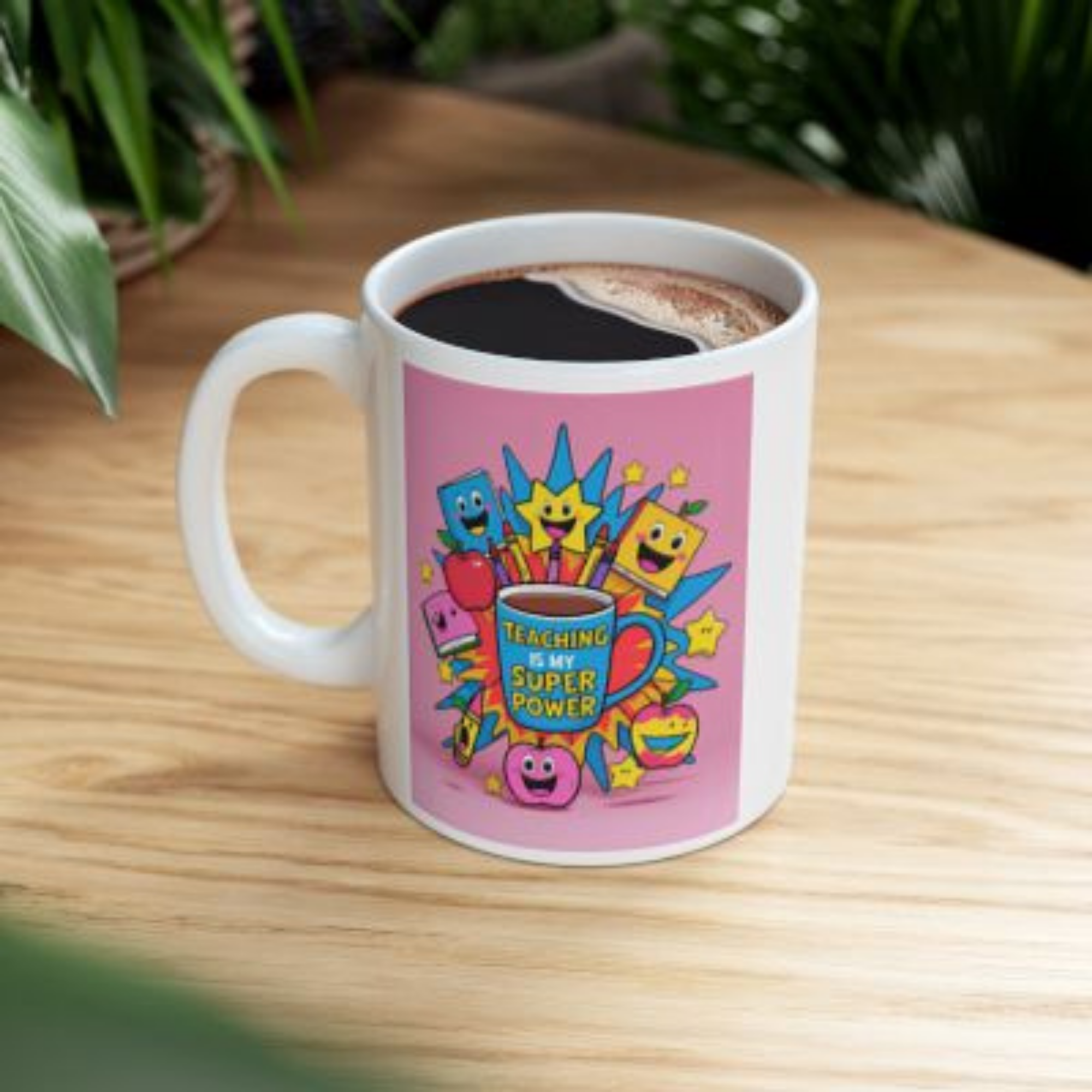 Teaching Is My Superpower Teacher Mug Fun Pink Coffee Cup for Elementary Educators 11oz And 15oz Ceramic Back to School Gift product thumbnail image