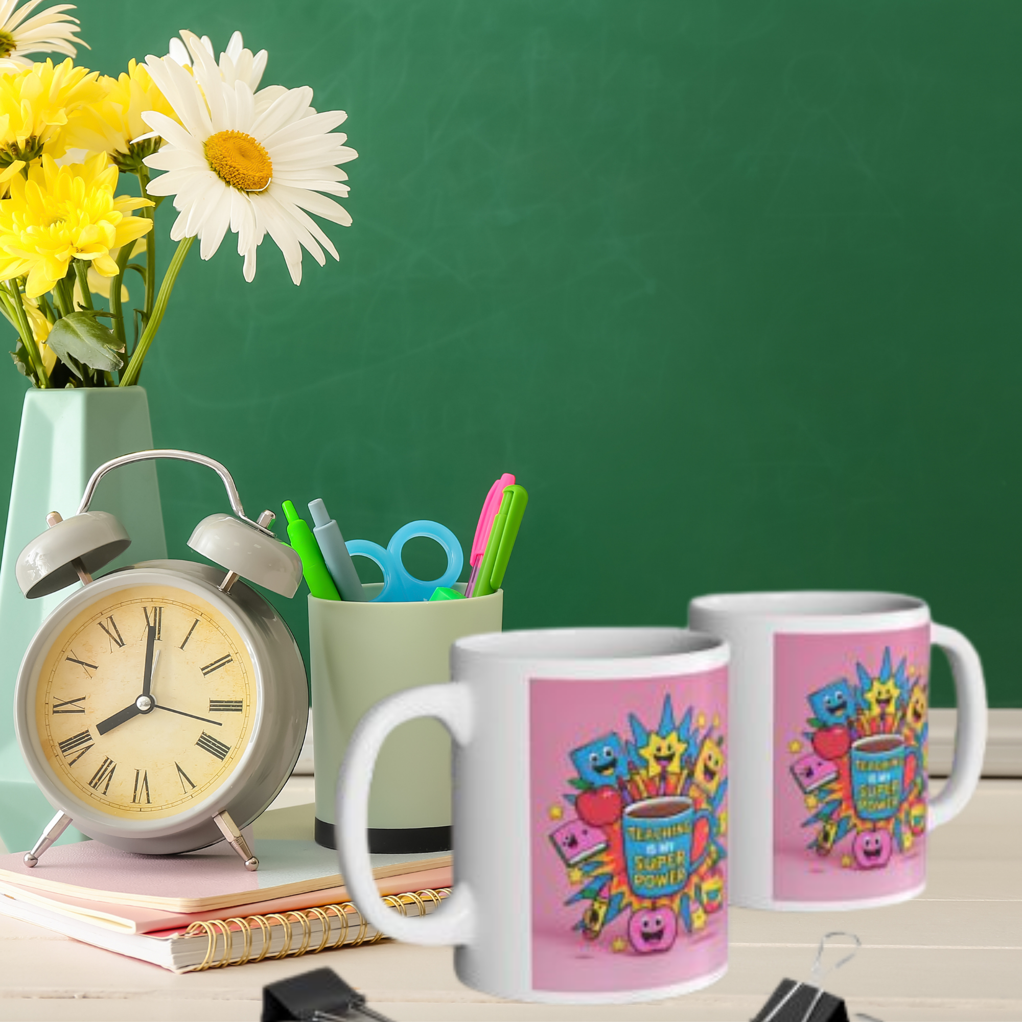 Teaching Is My Superpower Teacher Mug Fun Pink Coffee Cup for Elementary Educators 11oz And 15oz Ceramic Back to School Gift