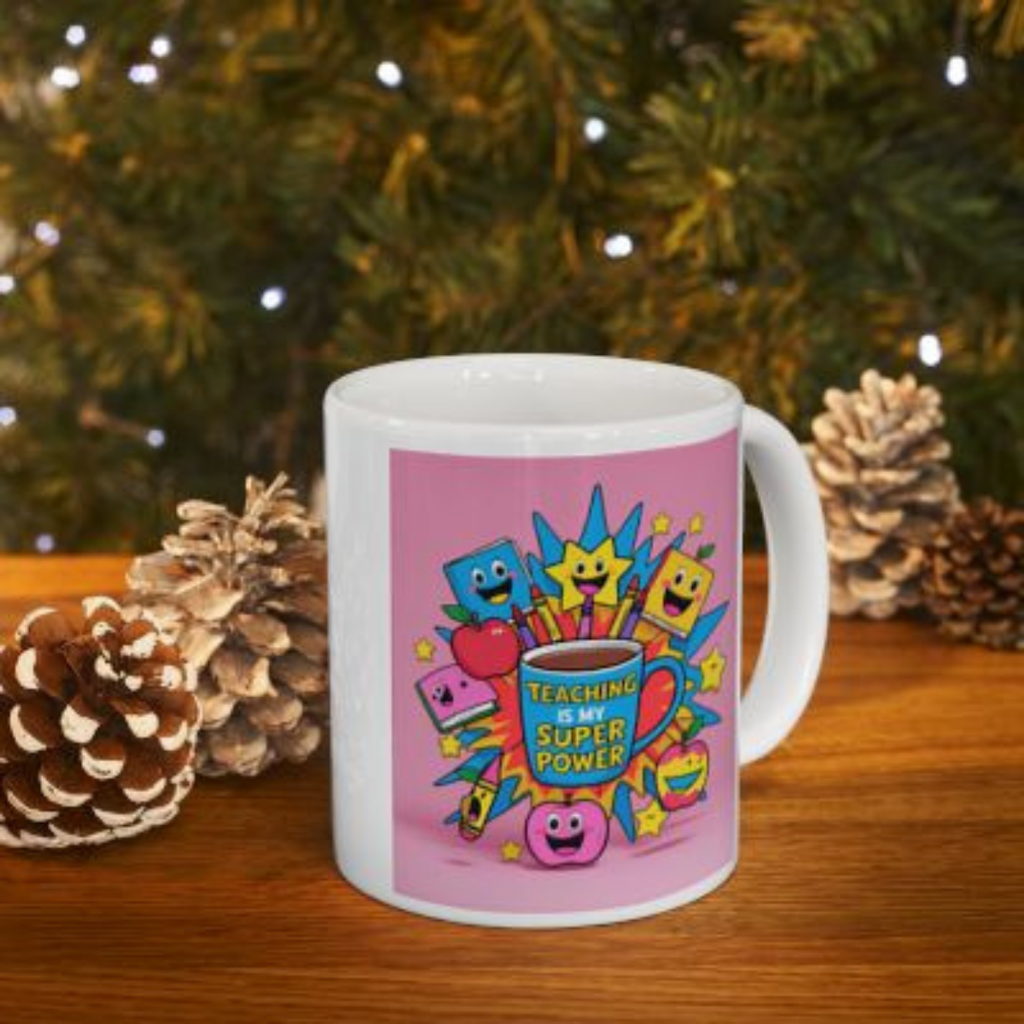 Teaching Is My Superpower Teacher Mug Fun Pink Coffee Cup for Elementary Educators 11oz And 15oz Ceramic Back to School Gift product thumbnail image