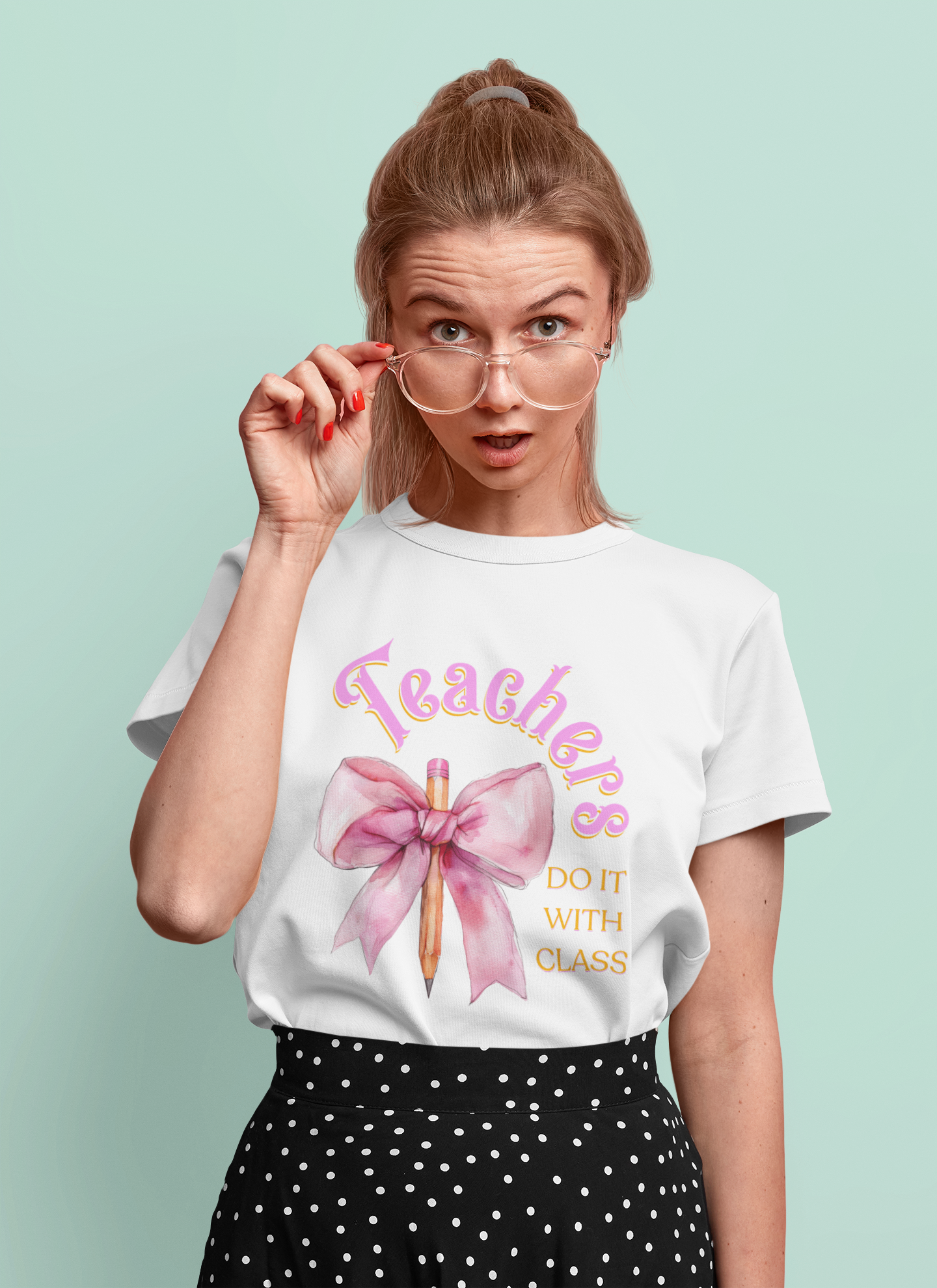 Teachers Do It with Class T-Shirt, Coquette Bow Teacher Shirt, Educator Apparel, Back to School Shirt, Cute Teacher Outfit, Cute Teacher Tee product thumbnail image