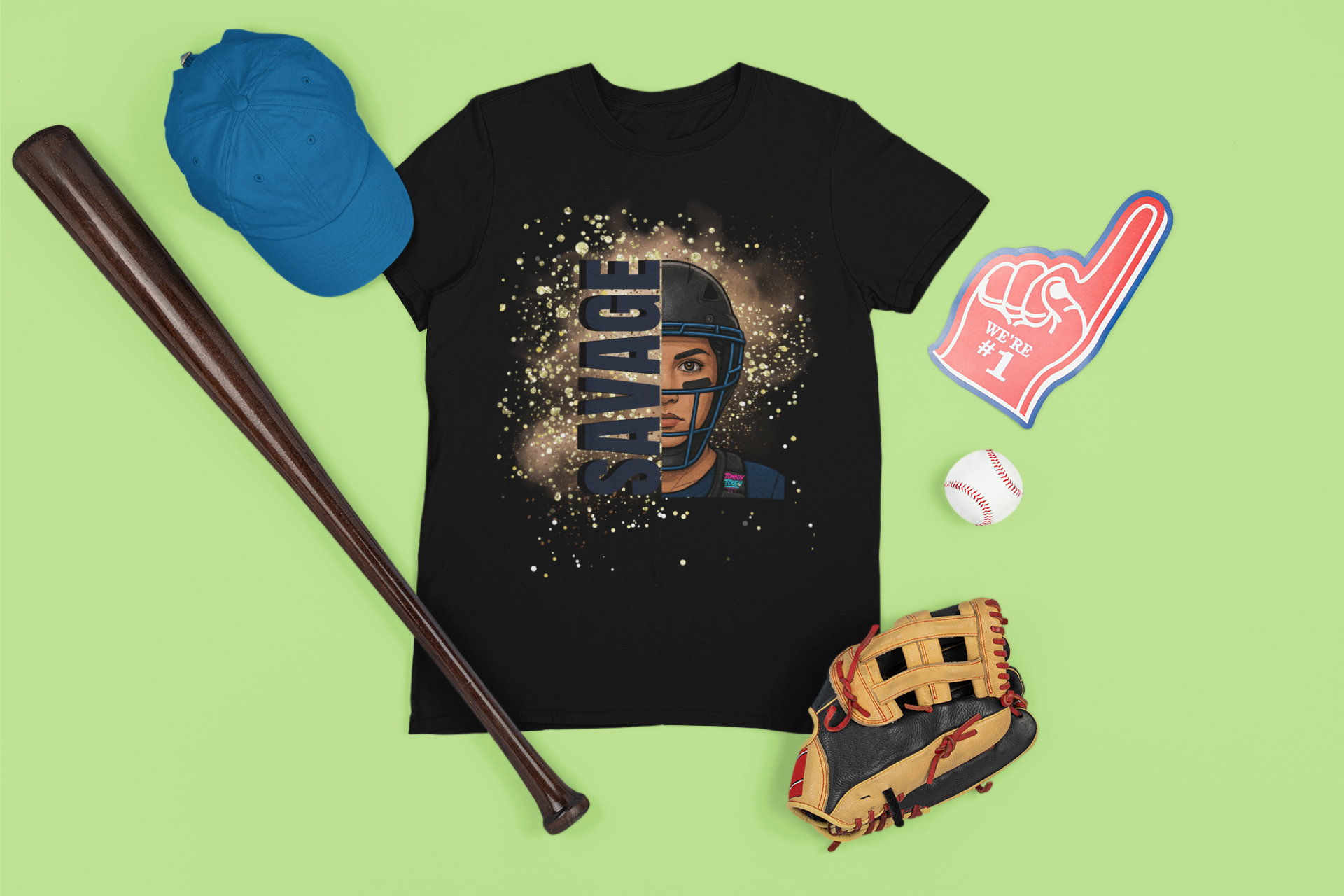 Savage Softball Catcher Cotton Tee - Bold Graphic Tee, Tomboy Tough, Softball Gifts, Catcher's T-Shirt  product thumbnail image