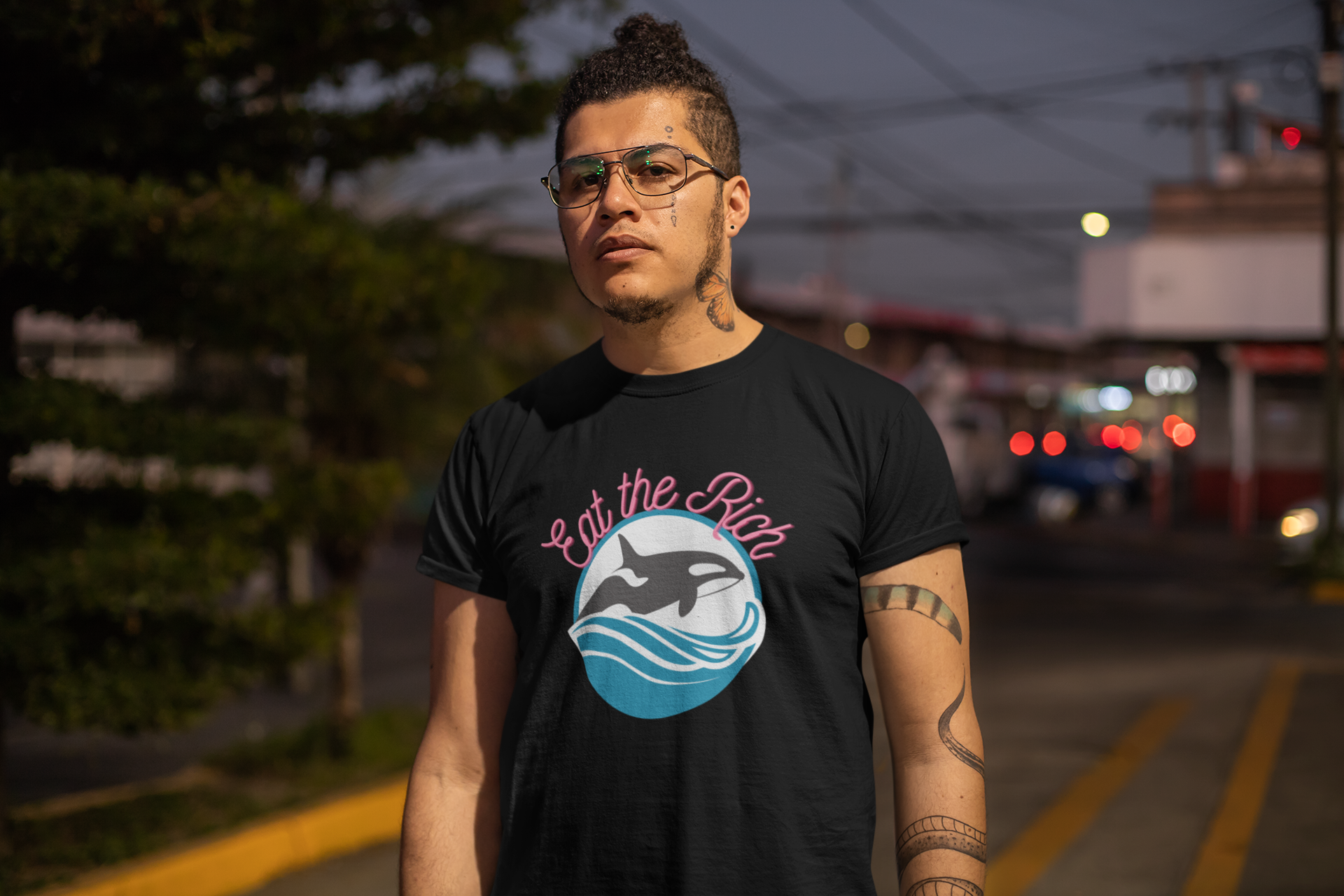 Eat the Rich Orca T-Shirt | Funny Anti-Capitalist Shirt | Yacht Attack Whale Tee | Ocean Rebellion Graphic | Unisex Protest T-Shirt