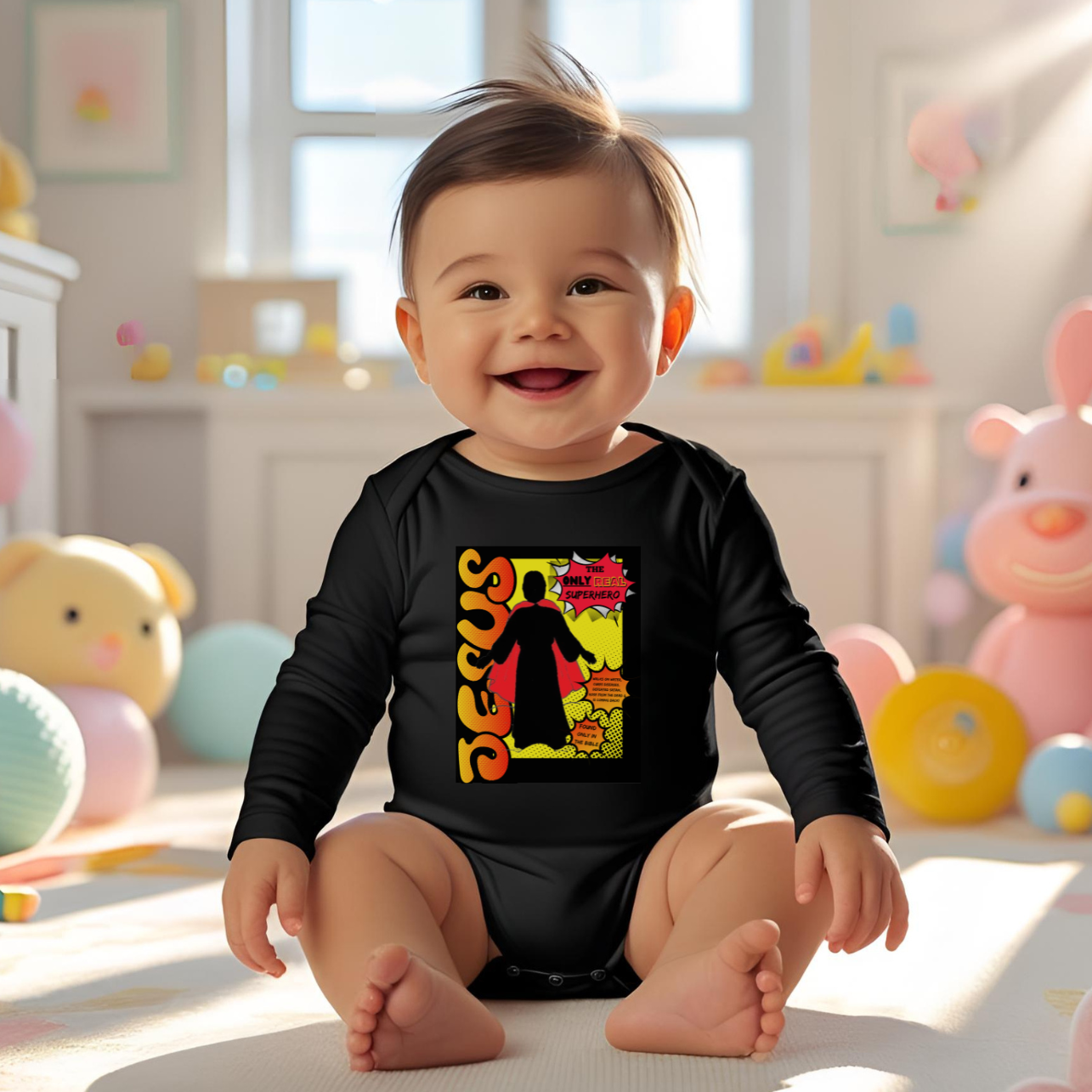 Jesus is The ONLY REAL SuperHero Infant Long Sleeve Bodysuit Onesie, Baby Gift, Religious Bodysuit, Christening Outfit, Cute Baby Clothes Jesus is The ONLY REAL SuperHero Infant Long Sleeve Bodysuit Onesie, Baby Gift, Religious Bodysuit, Christening Outfit, Cute Baby Clothes