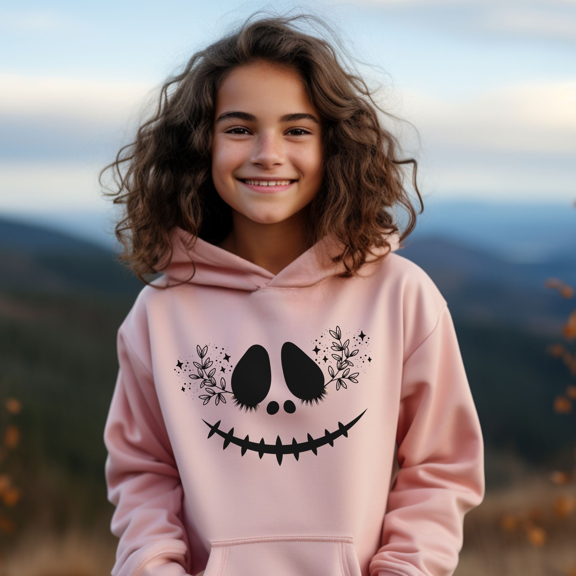 Floral Pumpkin Kids Hoodie product thumbnail image
