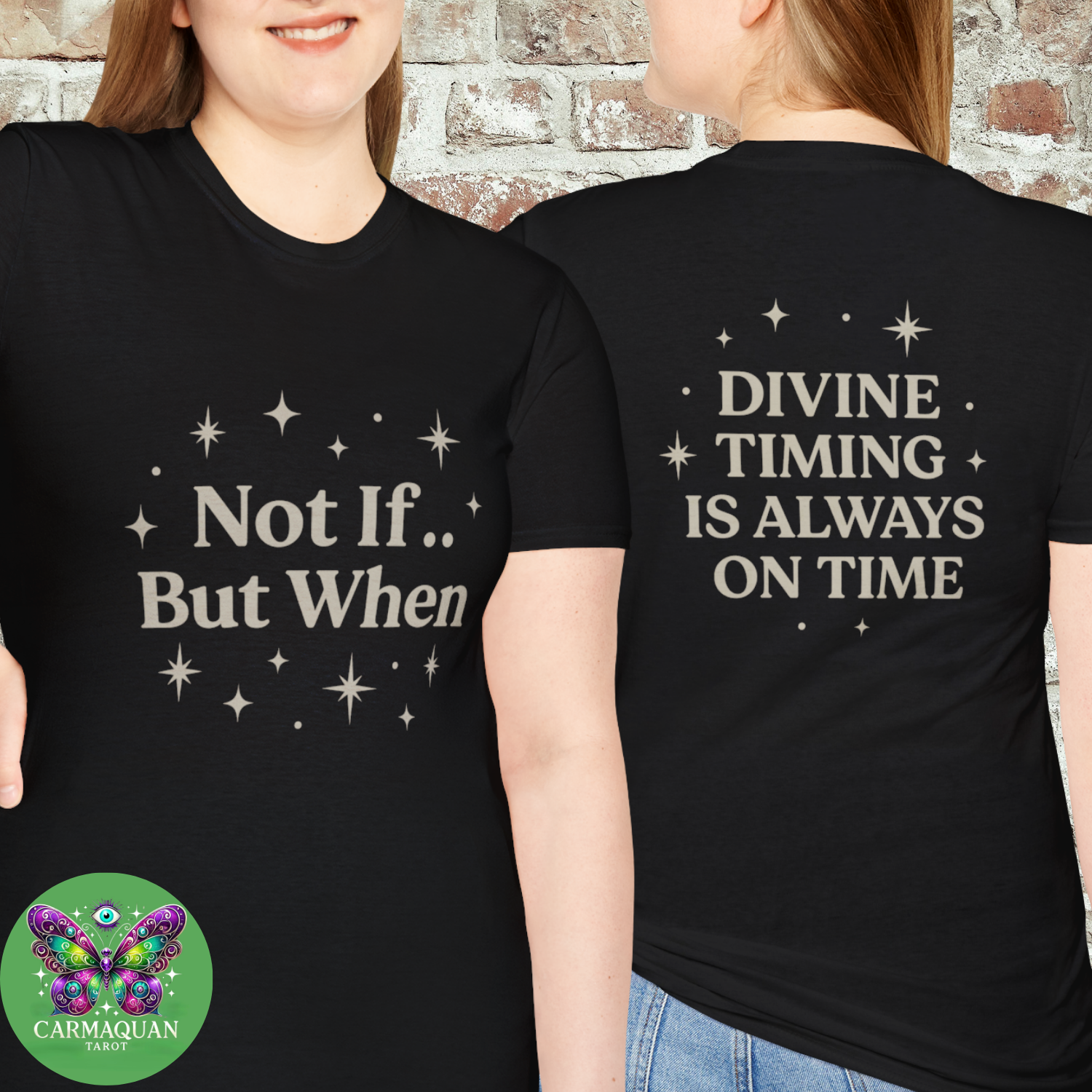 Divine Timing T-Shirt | Spiritual Graphic Tee | Unisex Softstyle | Mindful Gift | By CarmaQuanTarot product thumbnail image Divine Timing T-Shirt | Spiritual Graphic Tee | Unisex Softstyle | Mindful Gift | By CarmaQuanTarot product thumbnail image