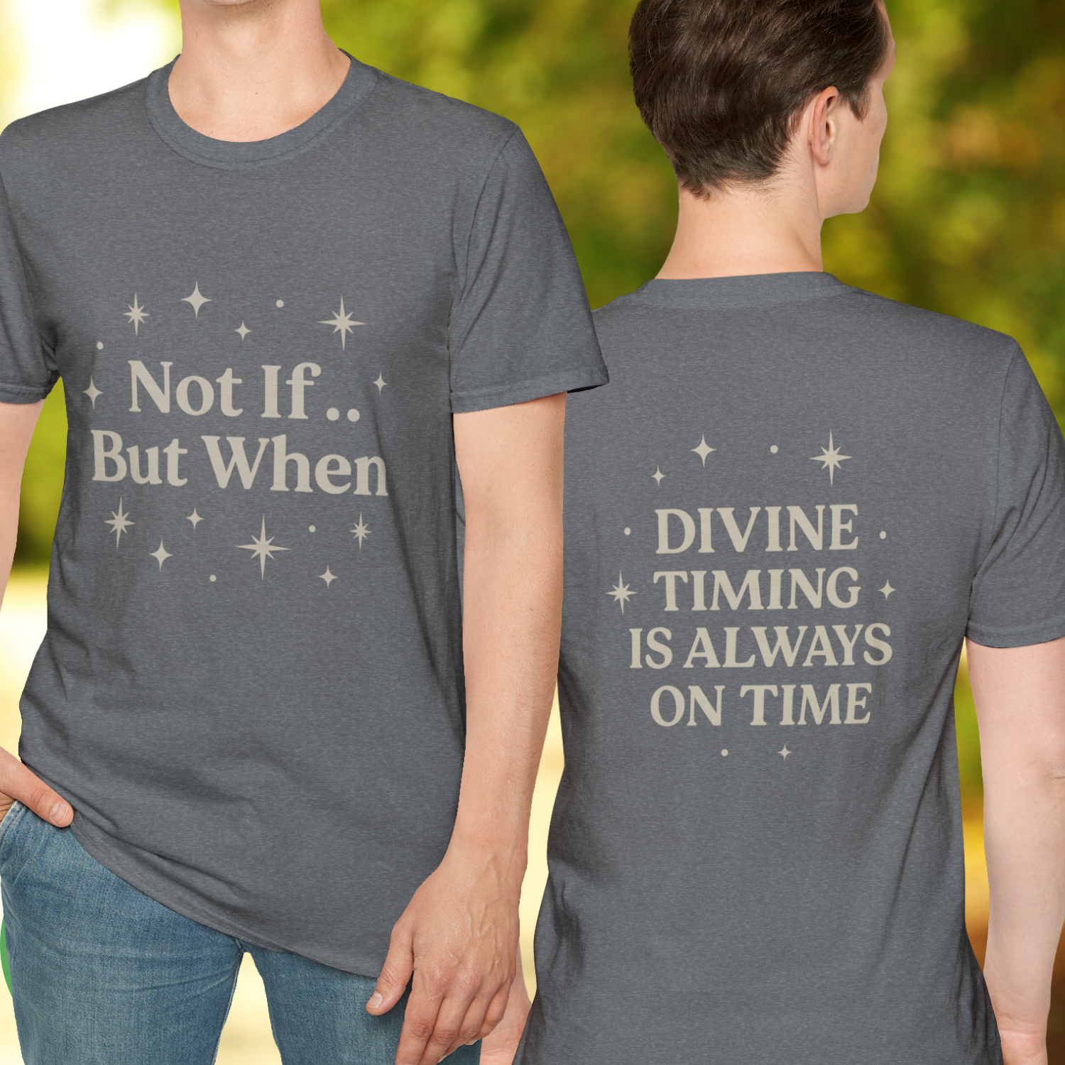 Divine Timing T-Shirt | Spiritual Graphic Tee | Unisex Softstyle | Mindful Gift | By CarmaQuanTarot product thumbnail image Divine Timing T-Shirt | Spiritual Graphic Tee | Unisex Softstyle | Mindful Gift | By CarmaQuanTarot product thumbnail image