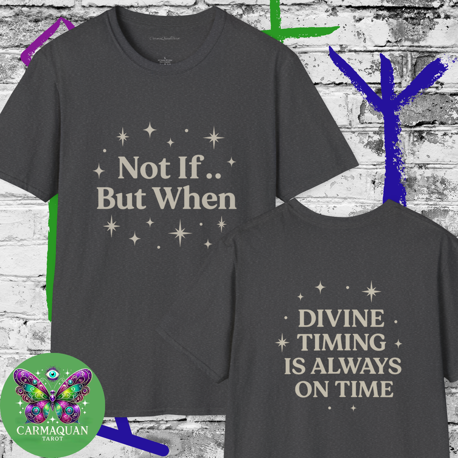 Divine Timing T-Shirt | Spiritual Graphic Tee | Unisex Softstyle | Mindful Gift | By CarmaQuanTarot