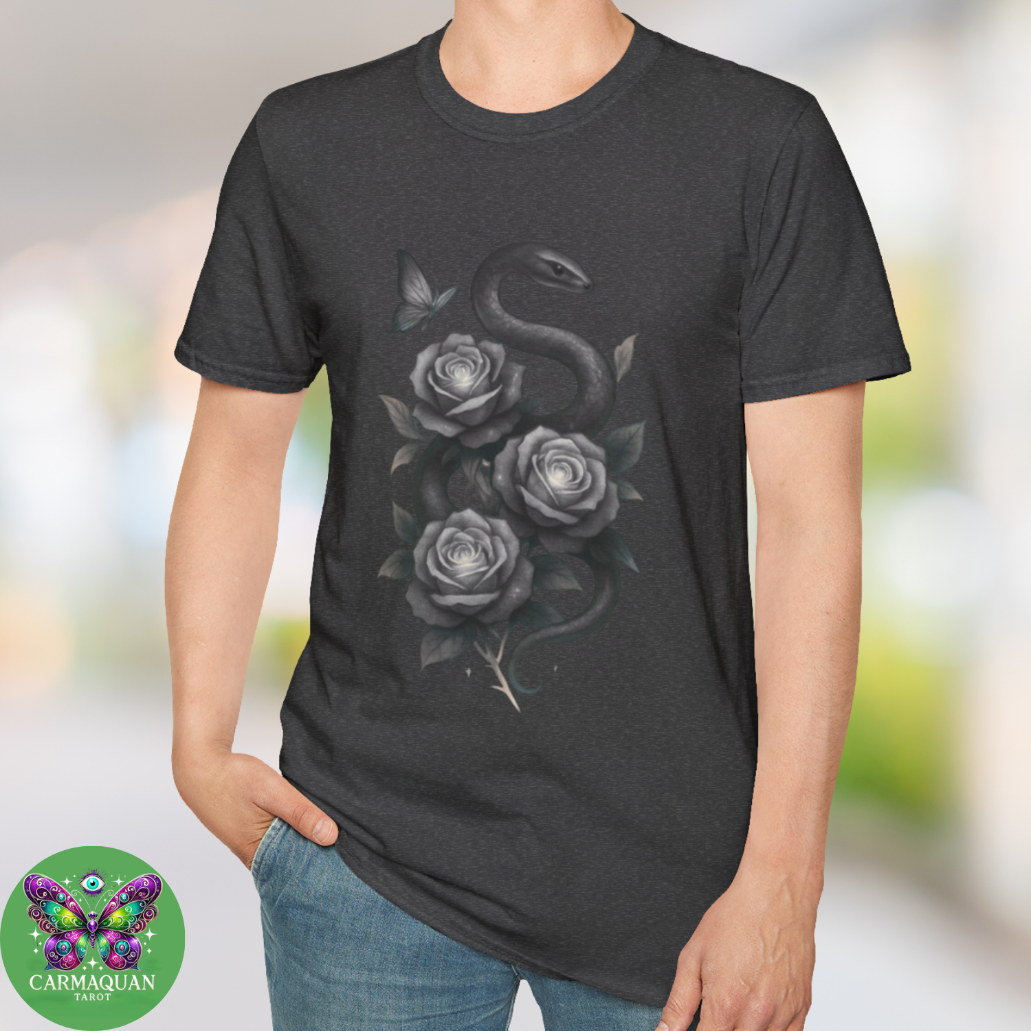 Edgy Black Rose Snake T-Shirt, for Art Lovers | Soft, Stylish & Unique Unisex Tee | Festival Fit or Chill Vibe | Witchy Streetwear Magic product thumbnail image Edgy Black Rose Snake T-Shirt, for Art Lovers | Soft, Stylish & Unique Unisex Tee | Festival Fit or Chill Vibe | Witchy Streetwear Magic product thumbnail image