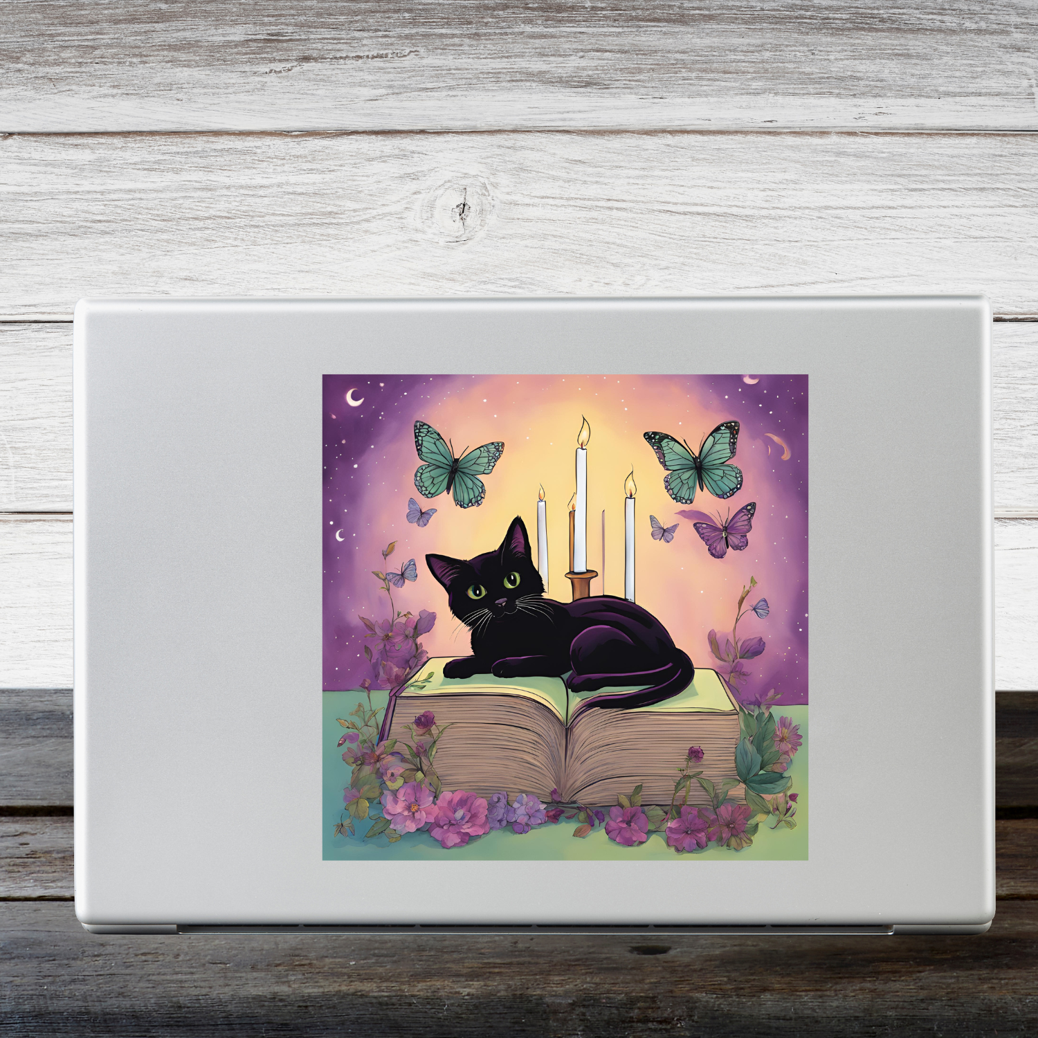 Mystical Blacke Cat Thinking Witchy Stickers – Cute Gifted Cats w/ Evil Ey, Butterfliez &amp; Charmz – Whimsy for Laptop, Bottle, Journal product thumbnail image