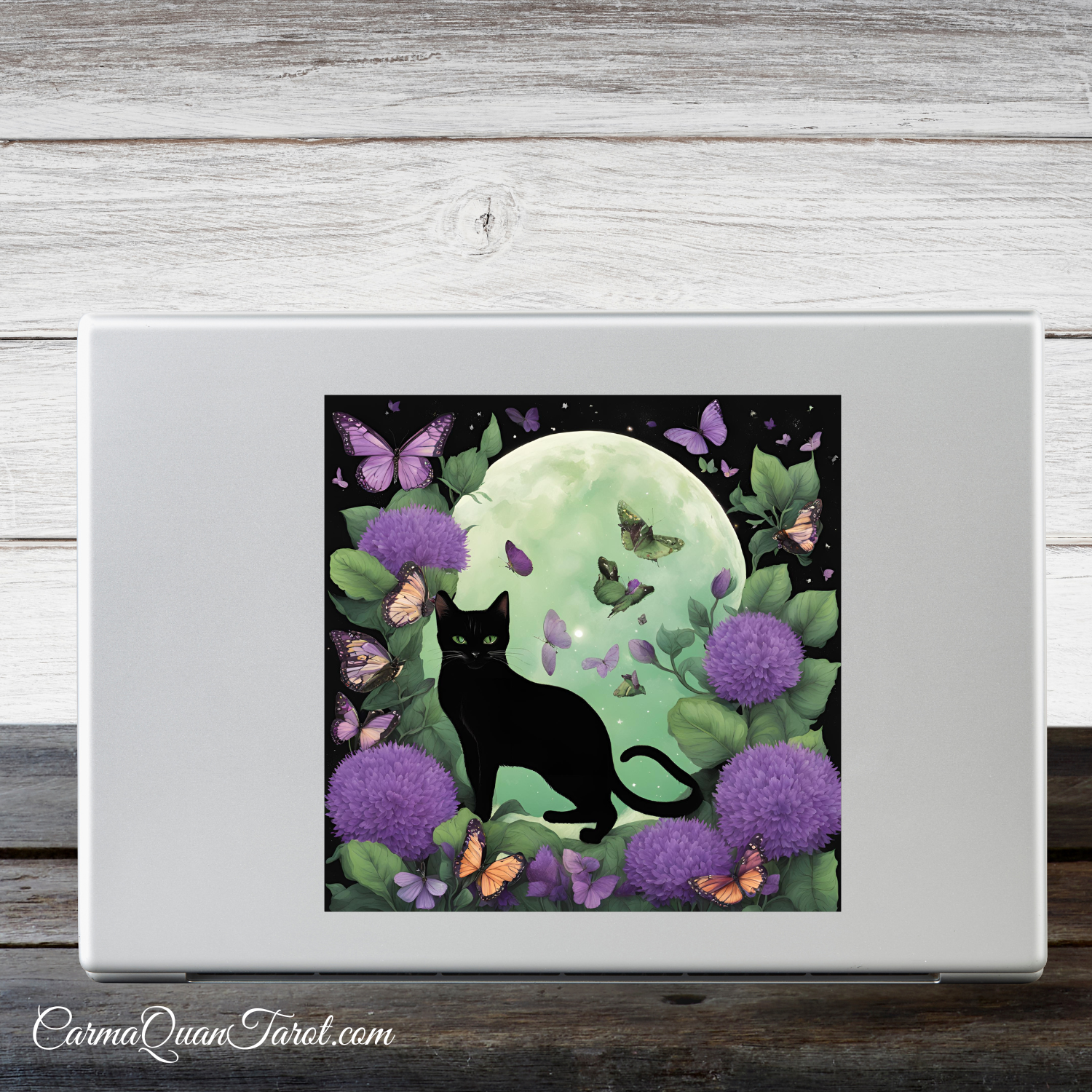 Mystical Blacke Cat Green Moon Witchy Stickers – Cute Gifted Cats w/ Evil Ey, Butterfliez &amp; Charmz – Whimsy for Laptop, Bottle, Journal