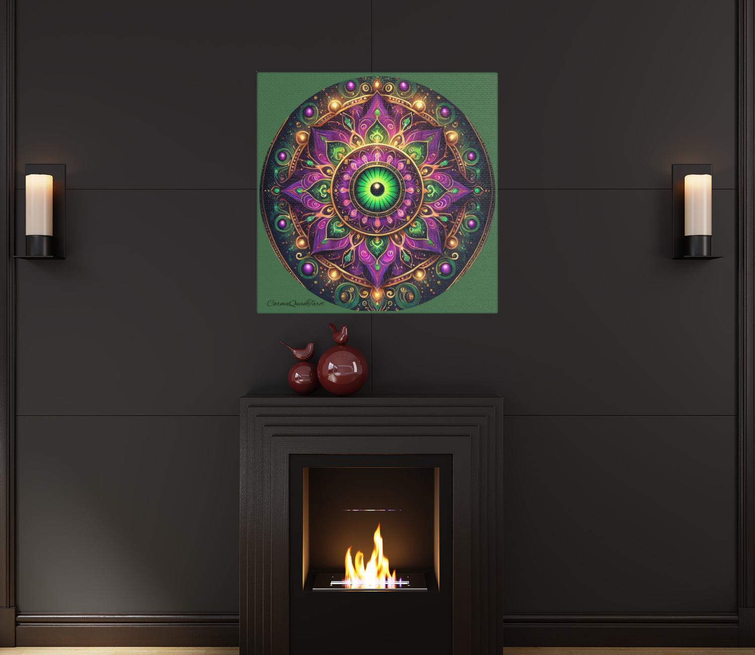Disguised Evil Eye Mandala Print – Purple &amp; Green Satin Canvas | Dopamine Decor by CarmaQuanTarot product thumbnail image