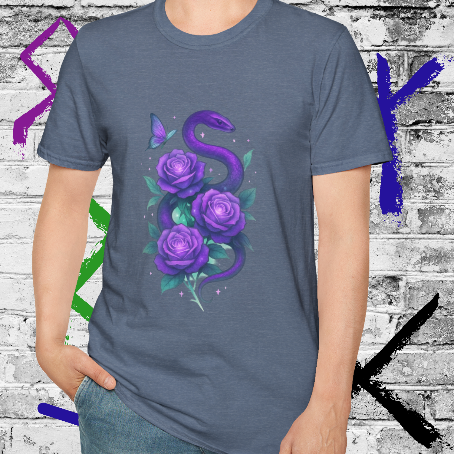 Purple Rose Snake T-Shirt for Art Lovers | Soft, Stylish & Unique Unisex Tee | Festival Fit or Chill Vibe | Witchy Streetwear Magic Purple Rose Snake T-Shirt for Art Lovers | Soft, Stylish & Unique Unisex Tee | Festival Fit or Chill Vibe | Witchy Streetwear Magic