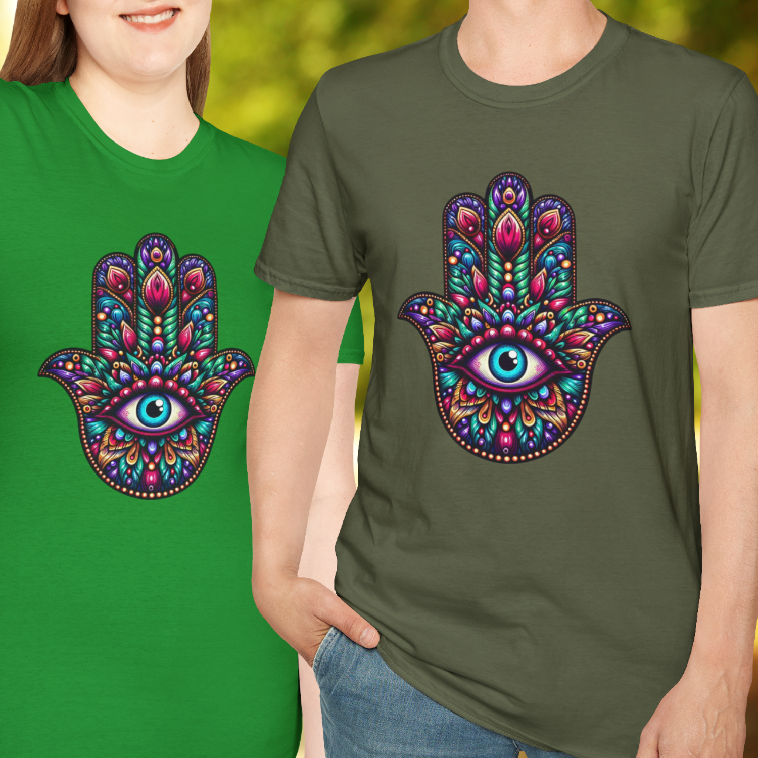 Mandala Hamsa T-Shirt, Evil Eye Protection Tee, Raising Vibration Shirt, Vibrant Unisex Top, Spiritual Clothing, Yoga Apparel, Boho Fashion,