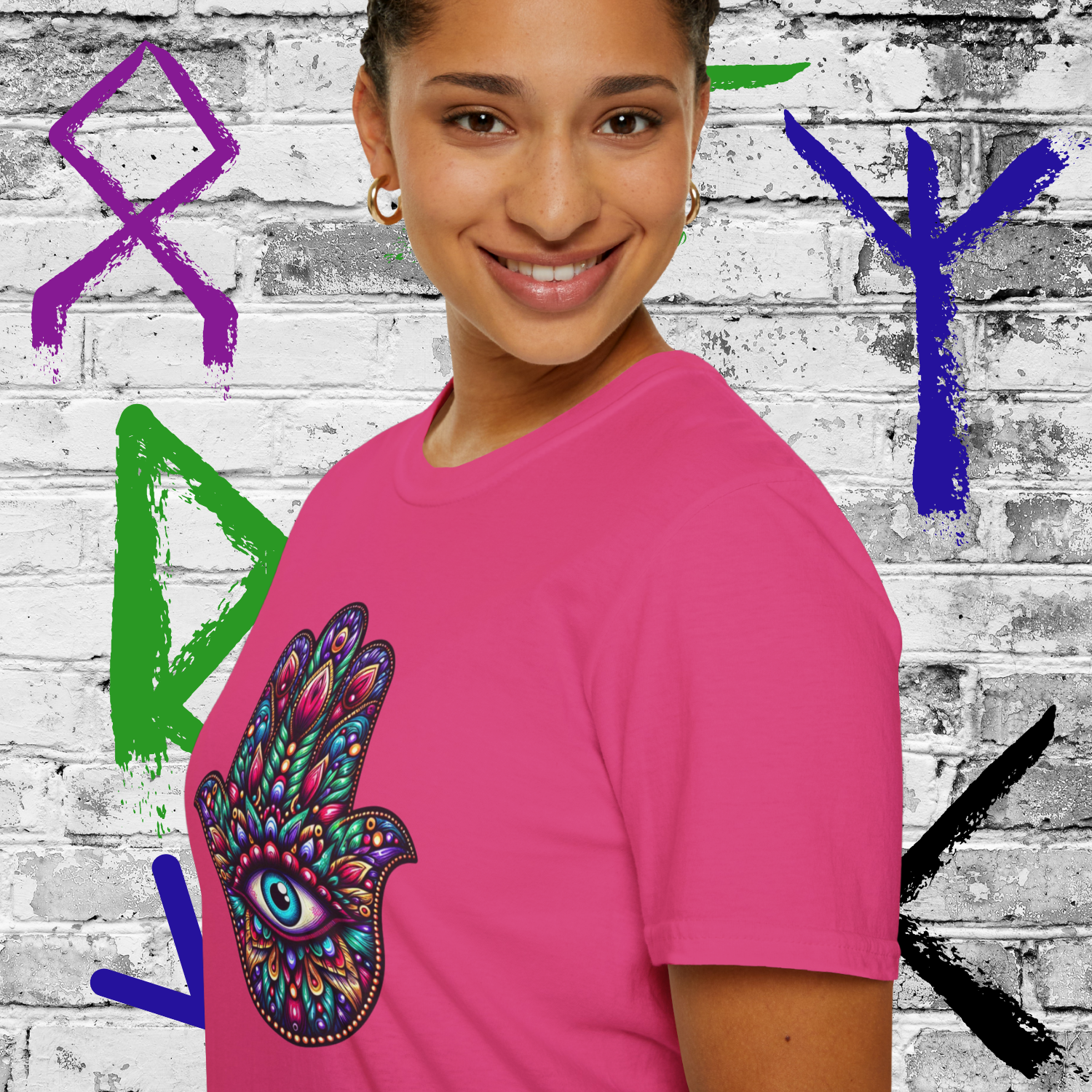 Mandala Hamsa T-Shirt, Evil Eye Protection Tee, Raising Vibration Shirt, Vibrant Unisex Top, Spiritual Clothing, Yoga Apparel, Boho Fashion, product thumbnail image