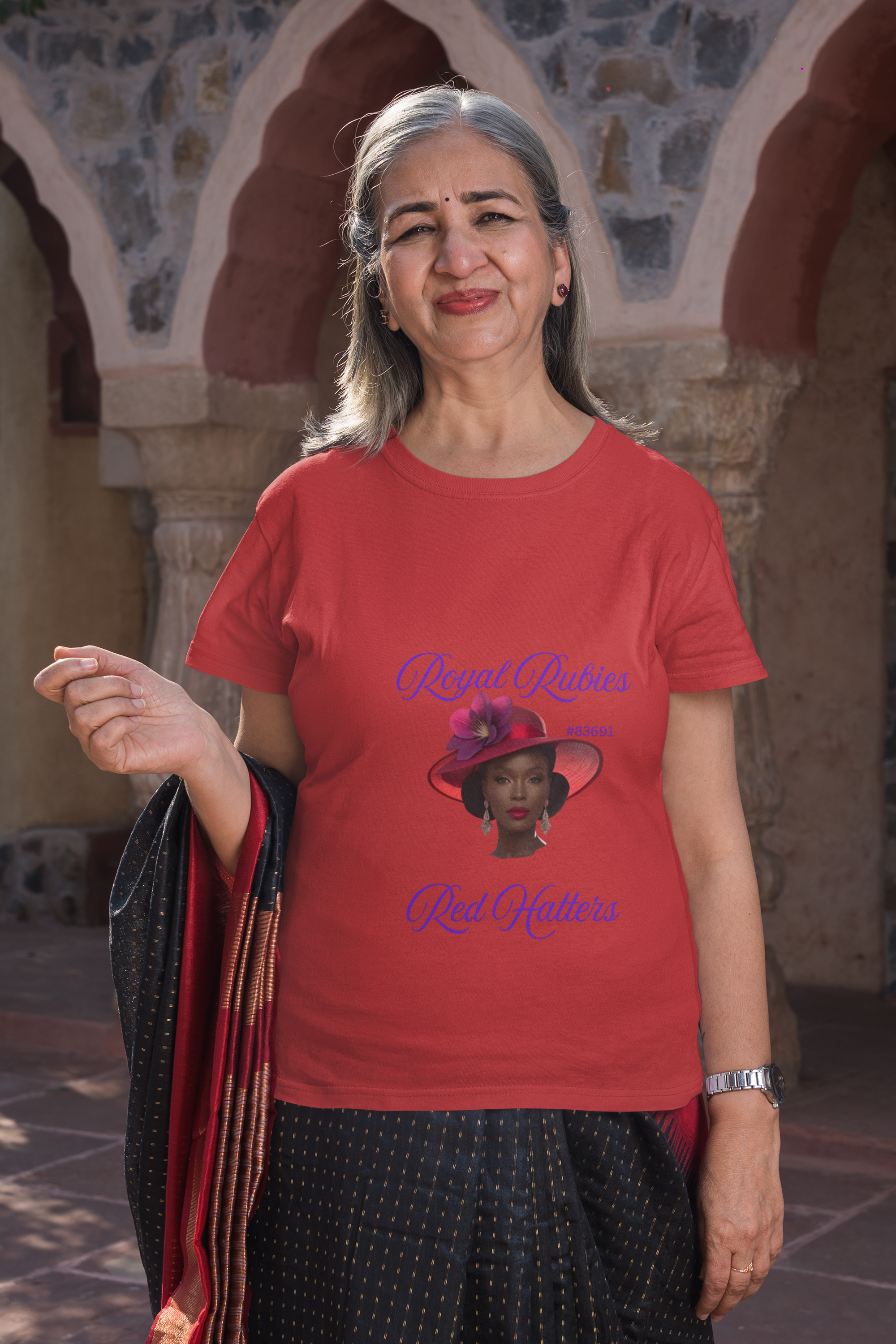 Elegant Red Long Sleeve Tee with Lady Lorraine Design, Fashion Statement Shirt, Stylish Gift for Her, Unique Casual Wear, Perfect for [...] product thumbnail image
