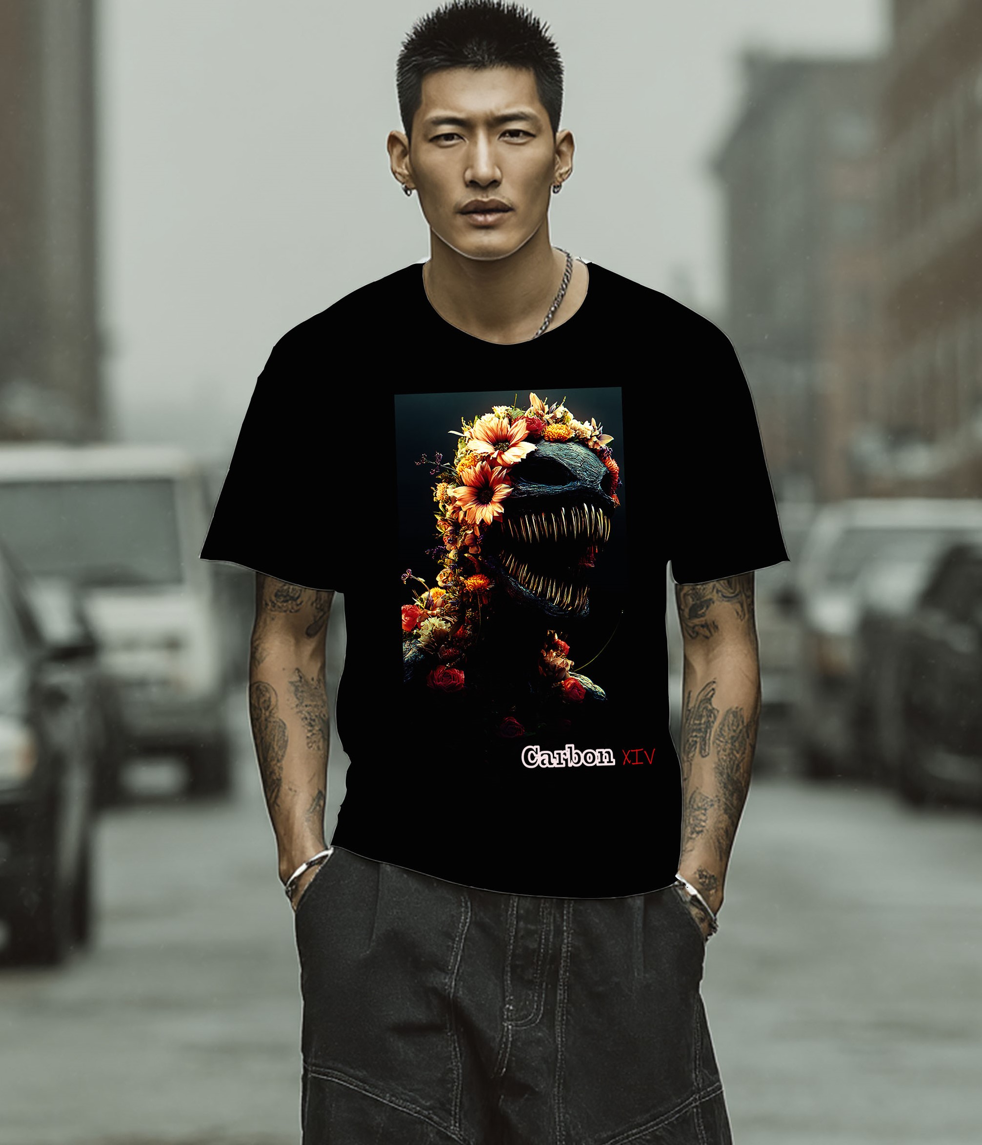 Floral Skull Fantasy Tee – Carbon XIV Artistic Collection