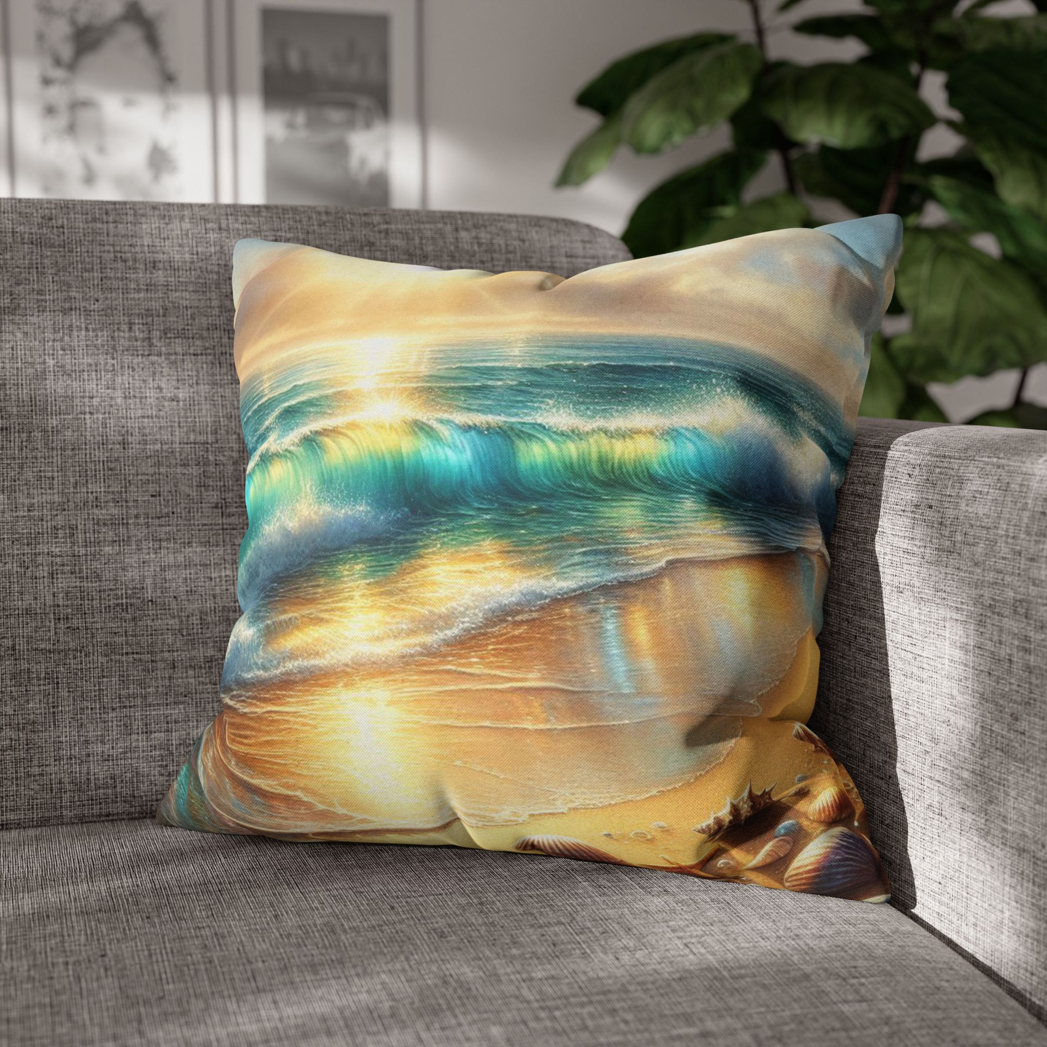 Beach Waves Spun Polyester Square Pillow, 4 sizes
