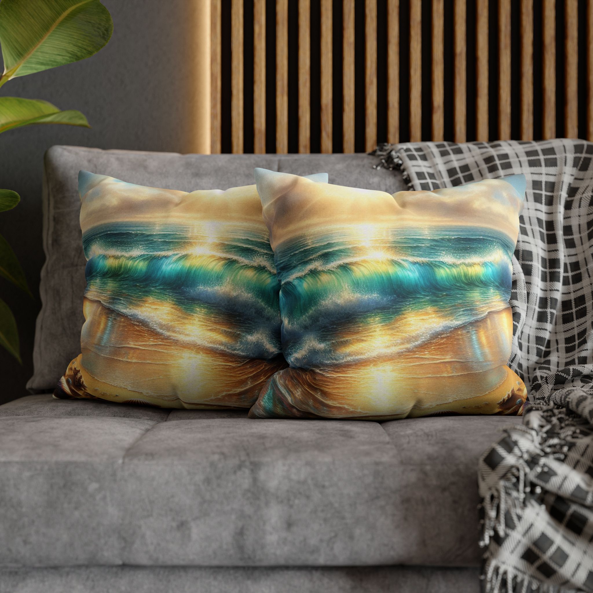 Beach Waves Spun Polyester Square Pillow, 4 sizes product thumbnail image Beach Waves Spun Polyester Square Pillow, 4 sizes product thumbnail image