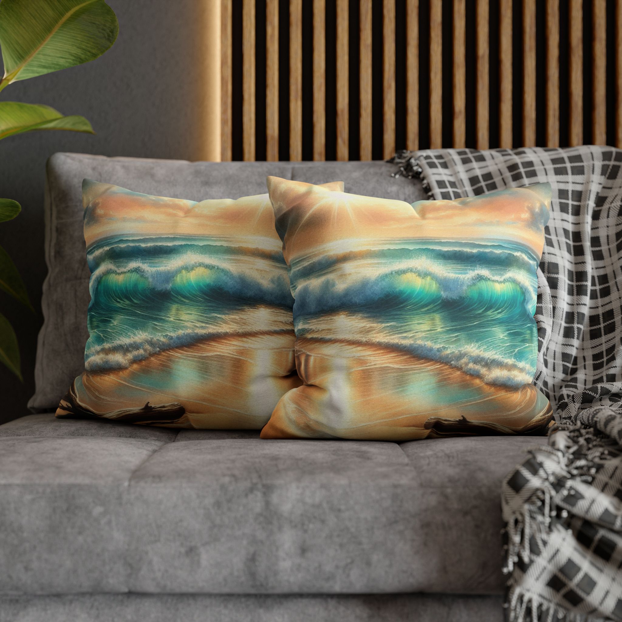 Beach Waves Spun Polyester Square Pillow, 4 sizes product thumbnail image