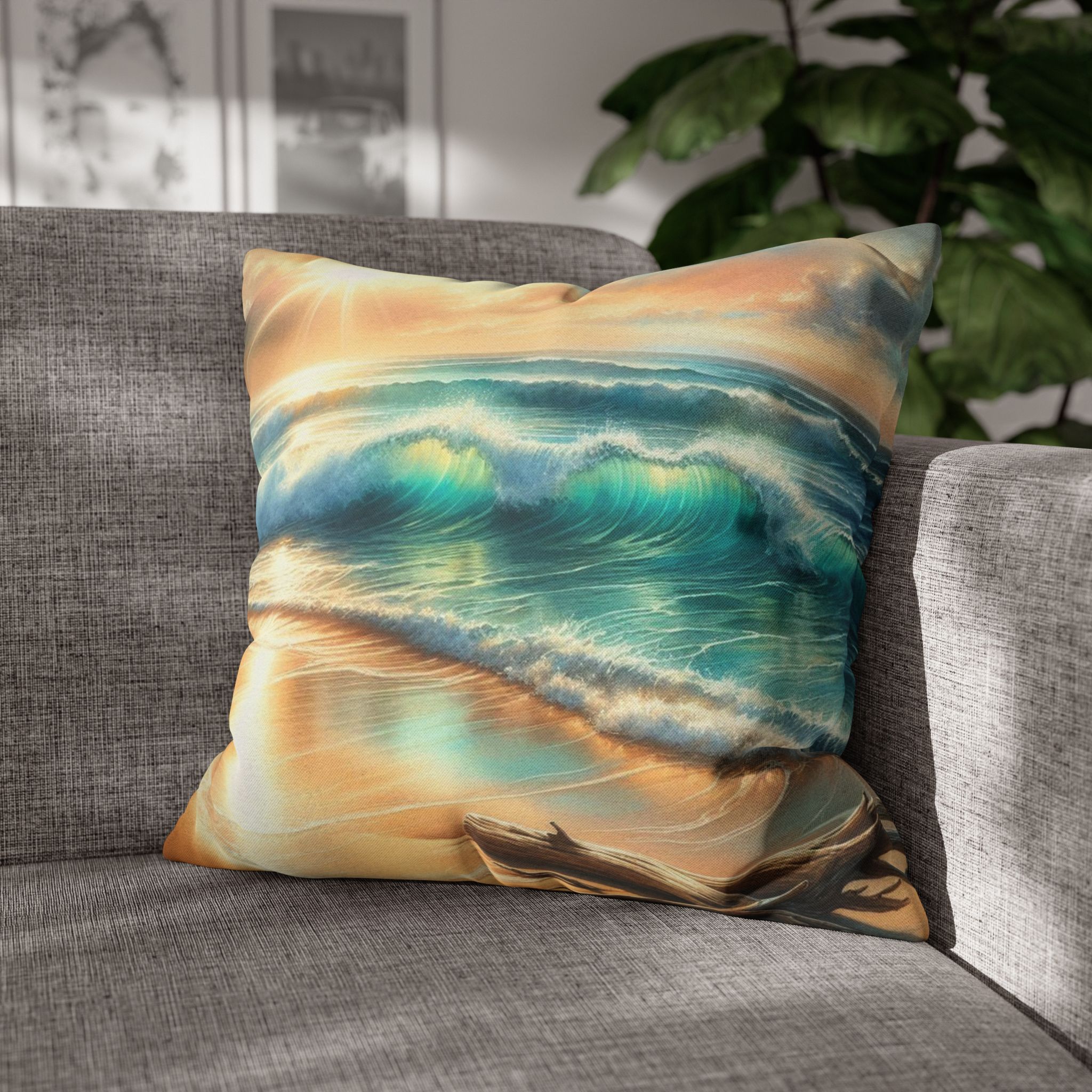 Beach Waves Spun Polyester Square Pillow, 4 sizes product thumbnail image