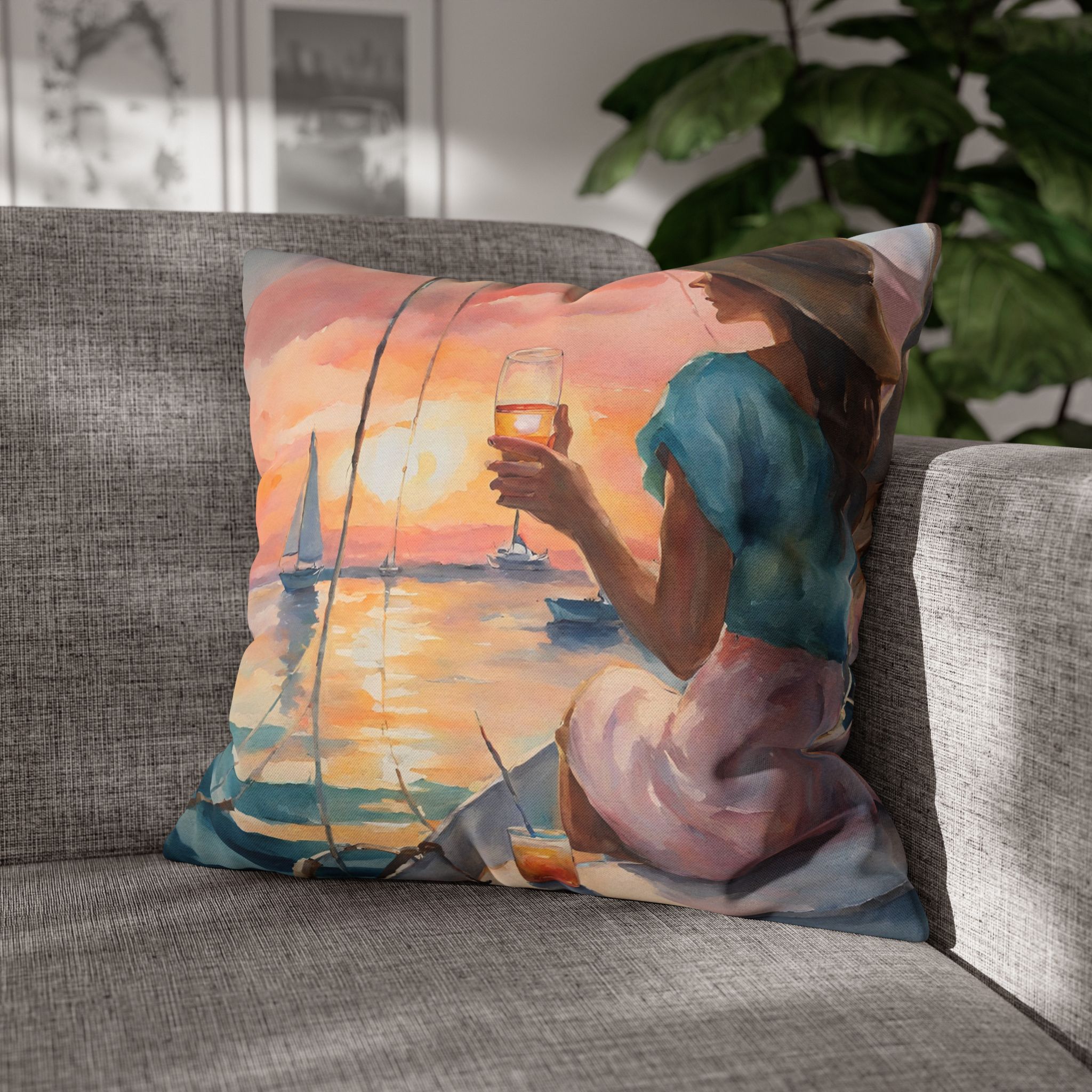 Sailing Day Spun Polyester Square Pillow, 4 sizes product thumbnail image Sailing Day Spun Polyester Square Pillow, 4 sizes product thumbnail image