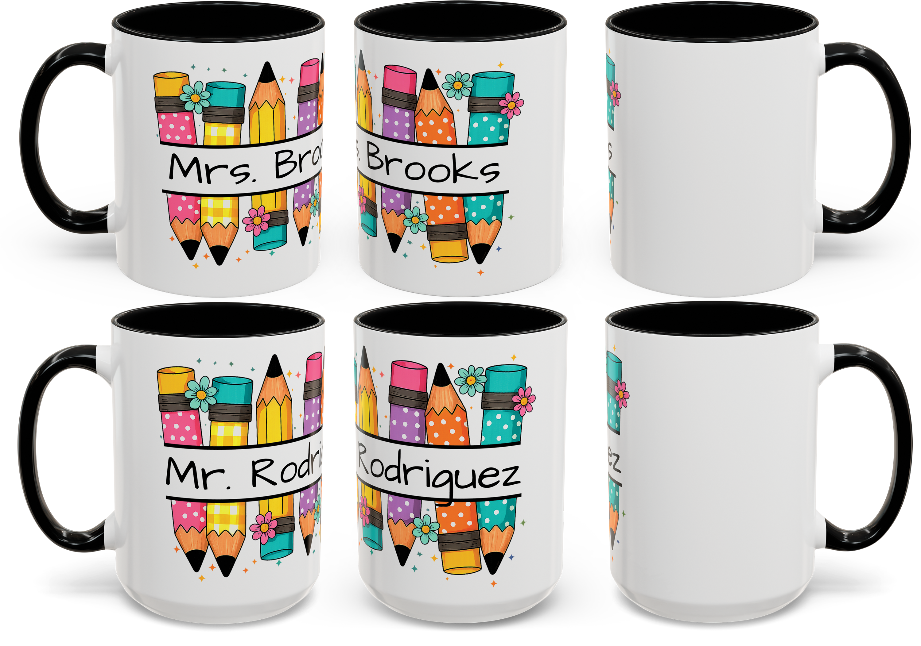 Custom Teacher Mug, Colorful Personalized Coffee Mug with Pencils Design, Teacher Gift, Fun Office Mug, Back to School, Unique Gift for Creative Minds