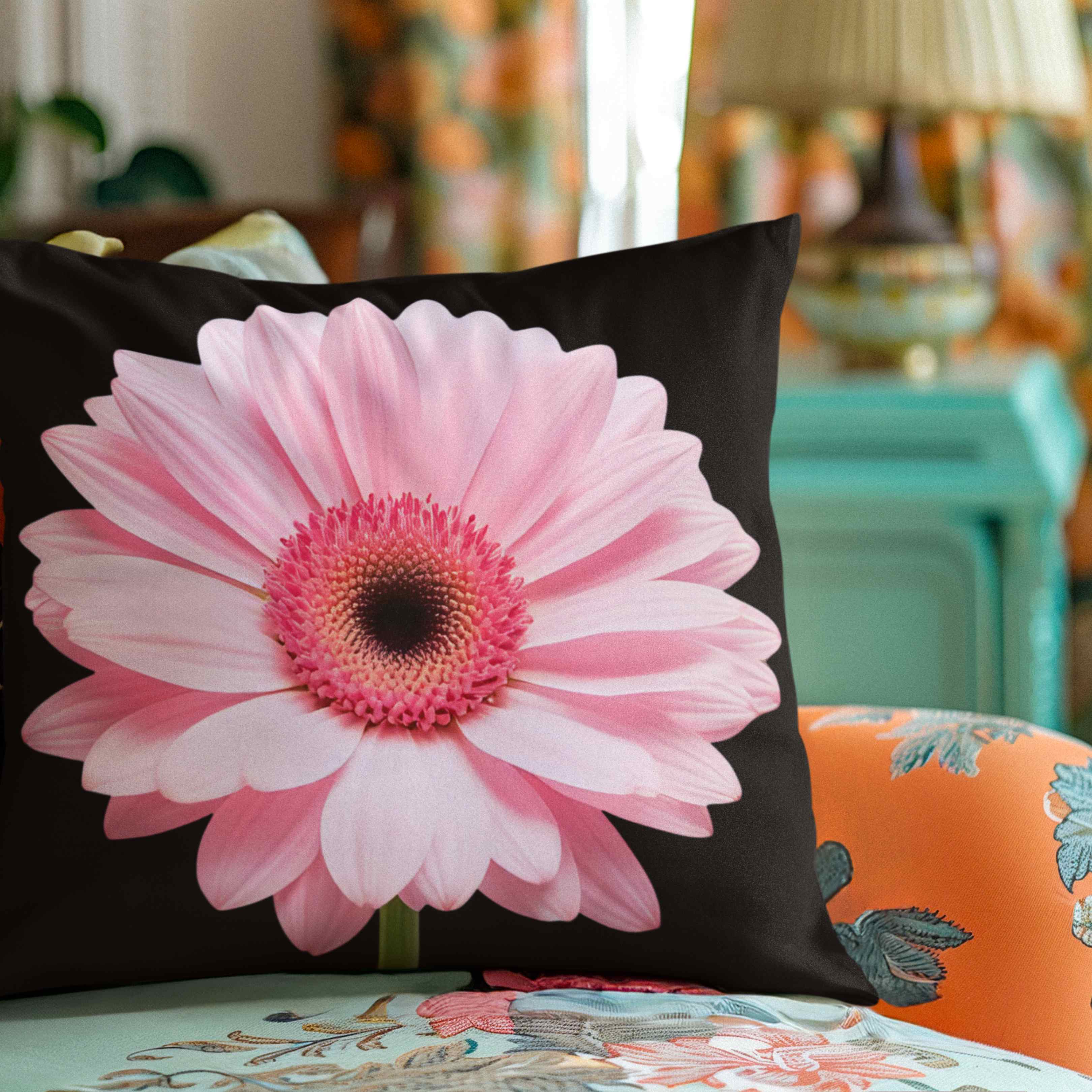 Pink Gerbera Daisy Square Pillow | Floral Accent Cushion for Home Decor, Gift for Her, Spring Decor, Flower Lover's Decorative Pillow product thumbnail image