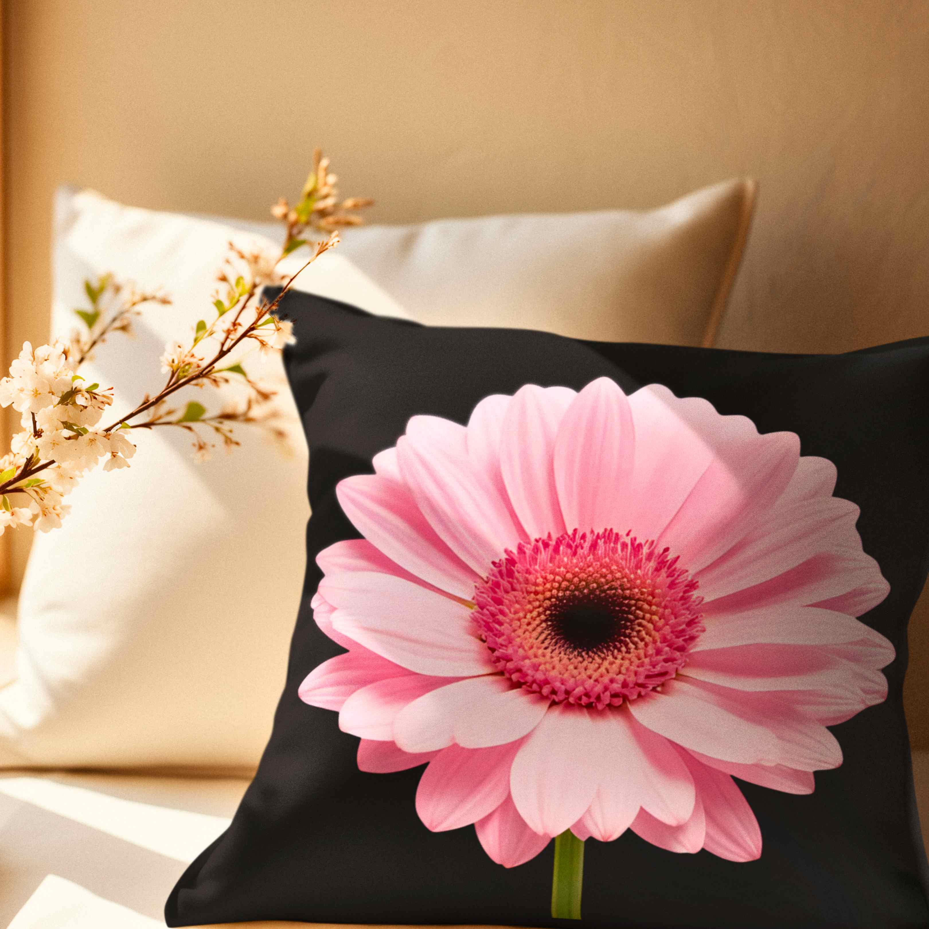 Pink Gerbera Daisy Square Pillow | Floral Accent Cushion for Home Decor, Gift for Her, Spring Decor, Flower Lover's Decorative Pillow product thumbnail image