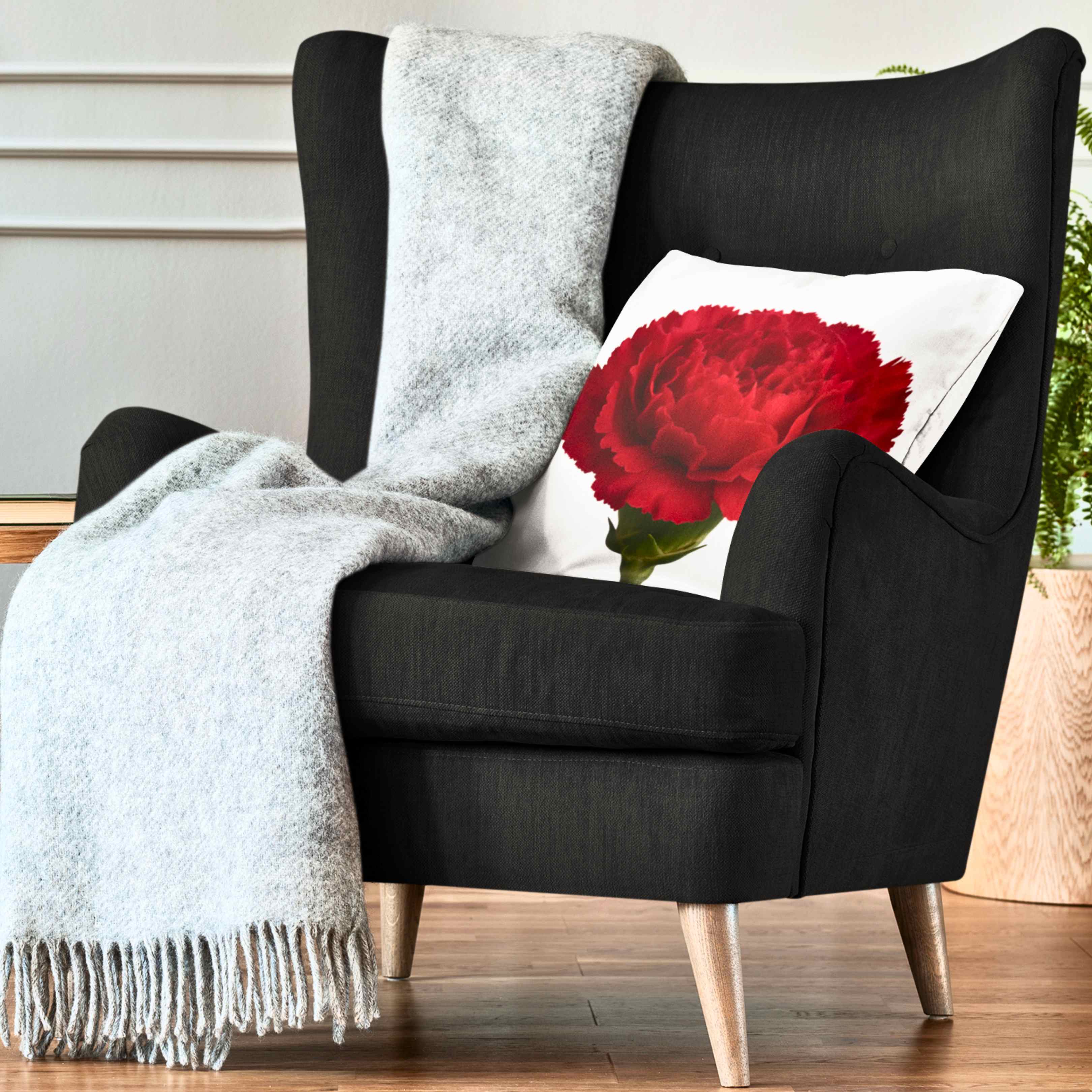 Red Carnation Cushion for Home Decor, Elegant Flower Print Pillow - Gift for Her, Mother's Day, Anniversary, Floral Throw Pillow product thumbnail image