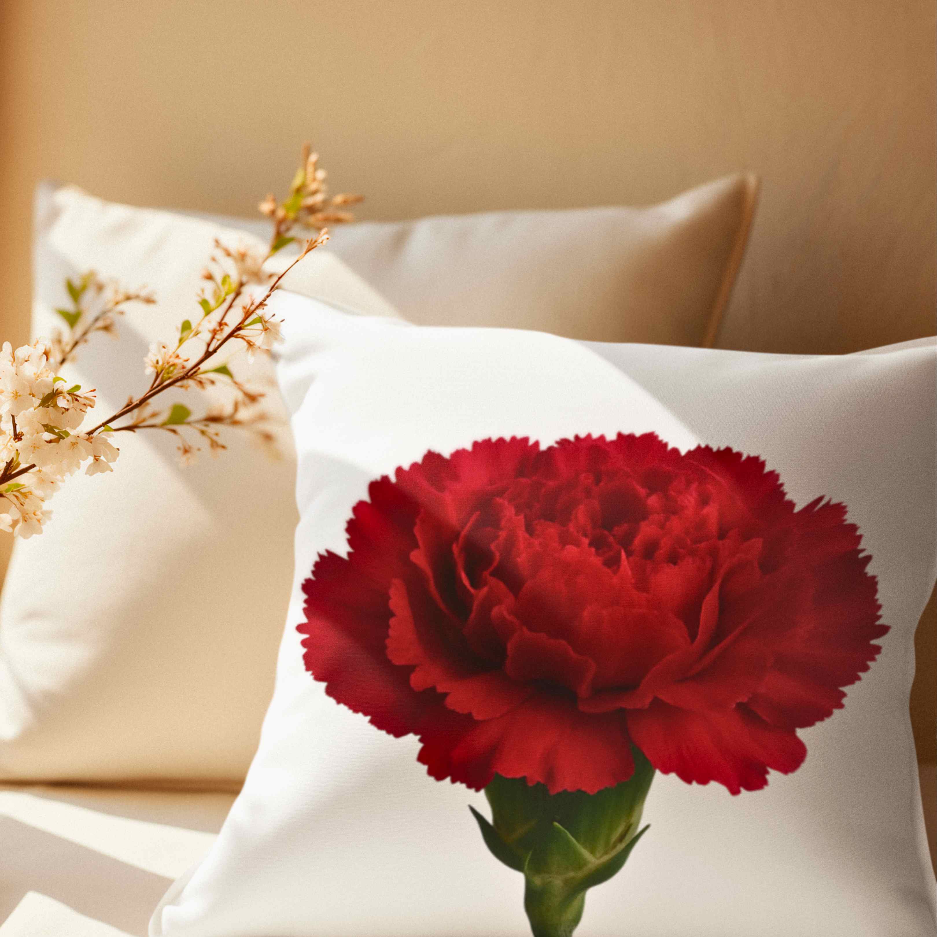 Red Carnation Cushion for Home Decor, Elegant Flower Print Pillow - Gift for Her, Mother's Day, Anniversary, Floral Throw Pillow product thumbnail image