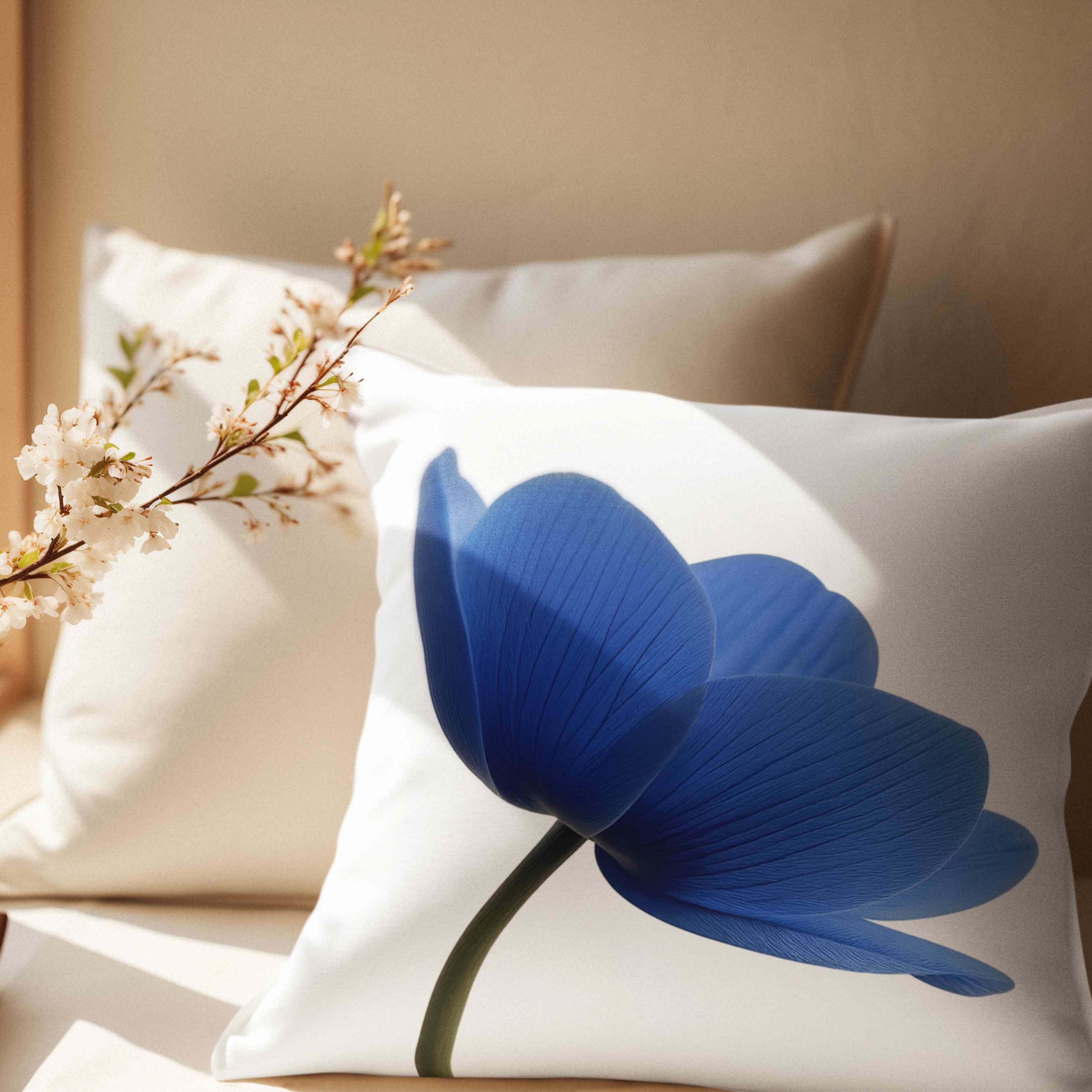 Blue Floral Decorative Pillow, Cozy Home Accent, Gift for Nature Lovers, Stylish Cushion for Living Room, Spring Decor, Housewarming Gift product thumbnail image