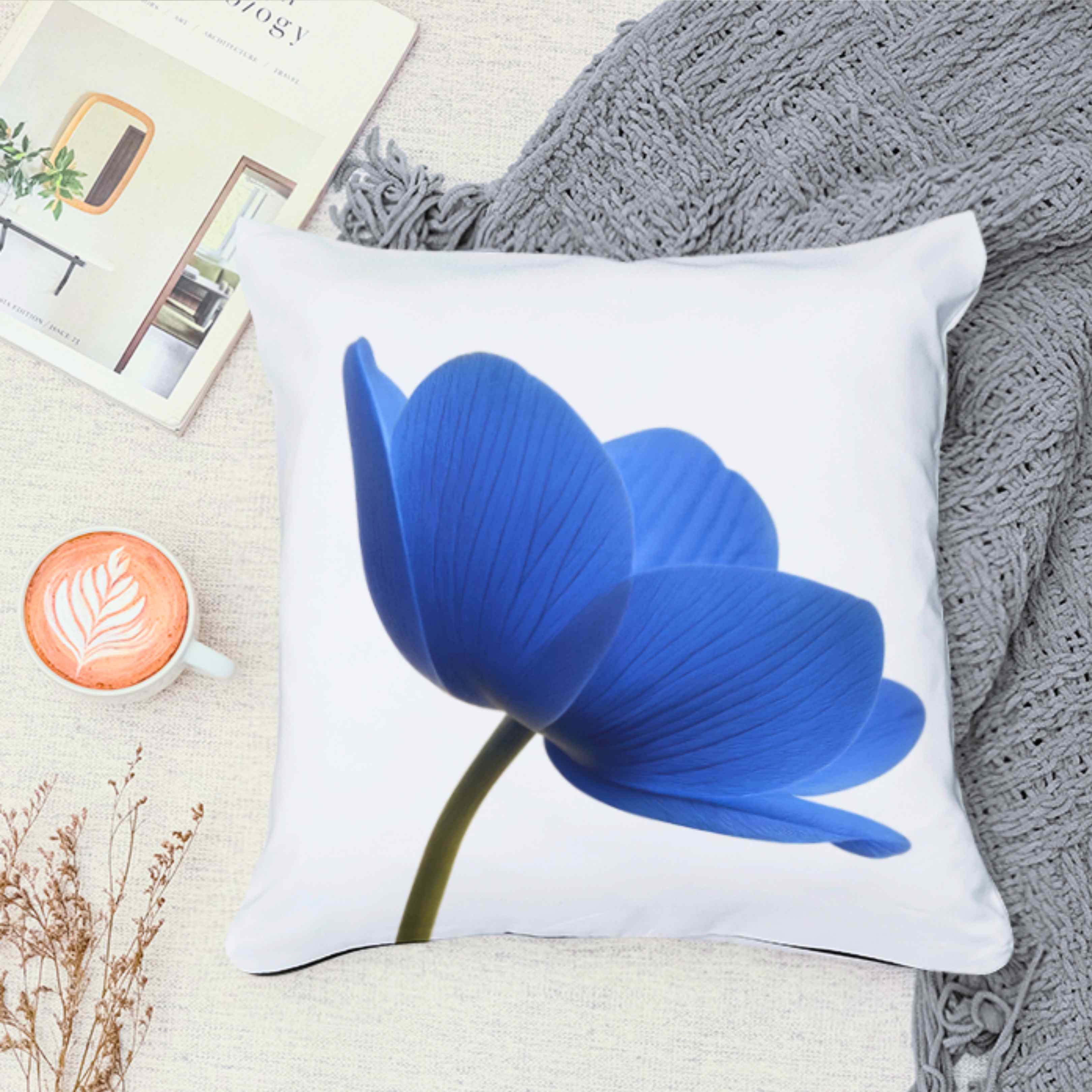 Blue Floral Decorative Pillow, Cozy Home Accent, Gift for Nature Lovers, Stylish Cushion for Living Room, Spring Decor, Housewarming Gift product thumbnail image
