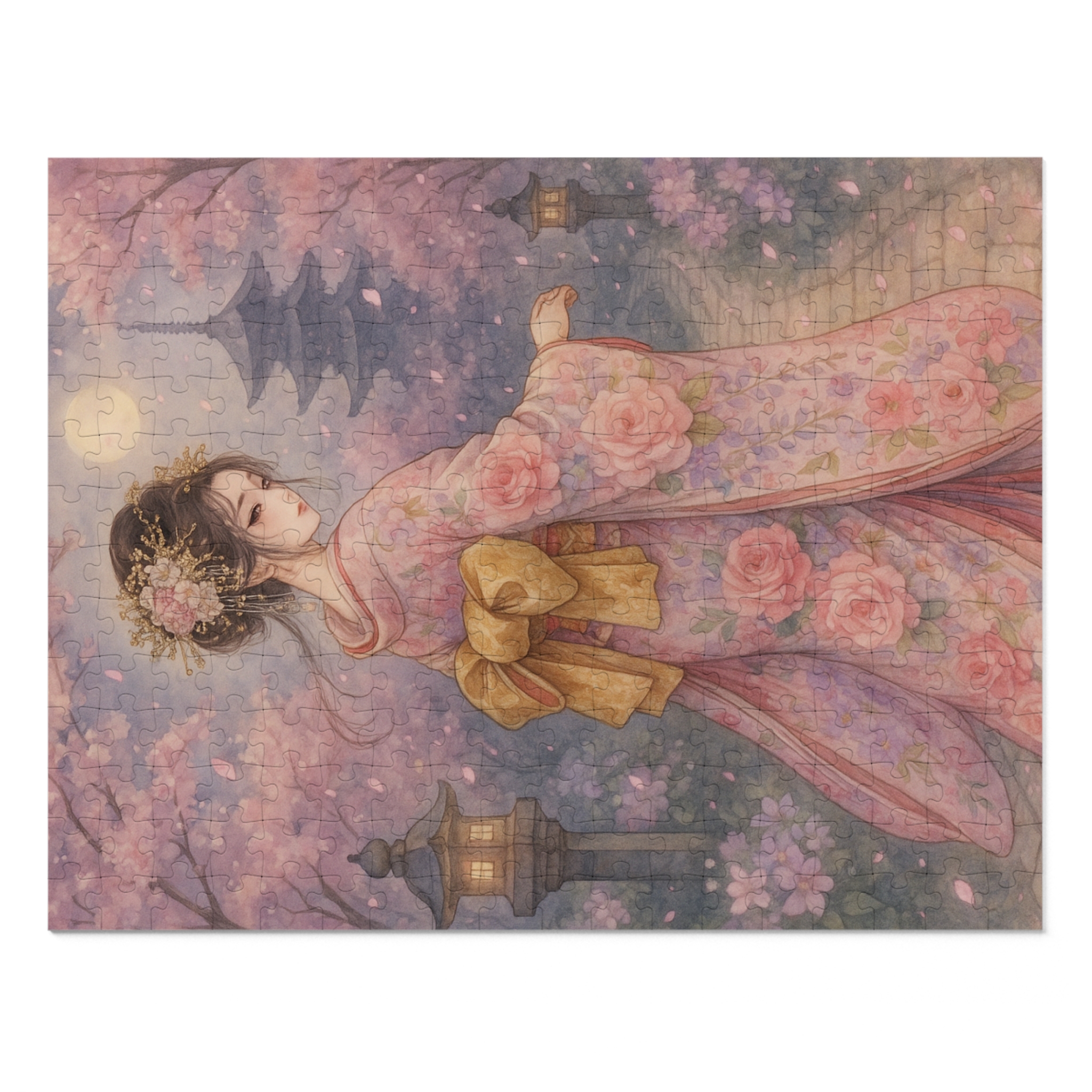 Kimono Beauty Puzzle – Cherry Path Under the Moonlight (252 / 500 / 1000 Pieces)