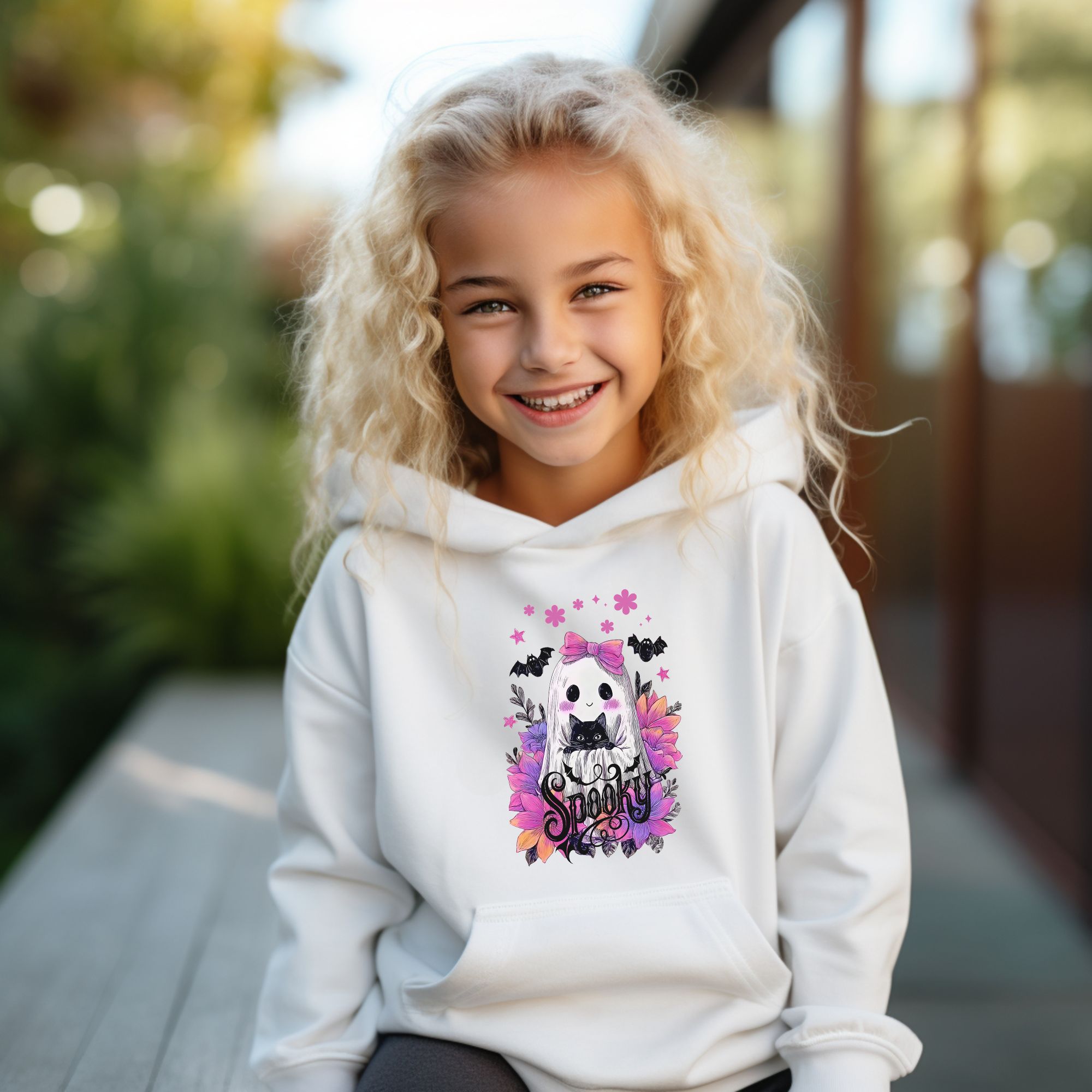 Spooky Ghost &amp; Cat Halloween Hoodie product thumbnail image