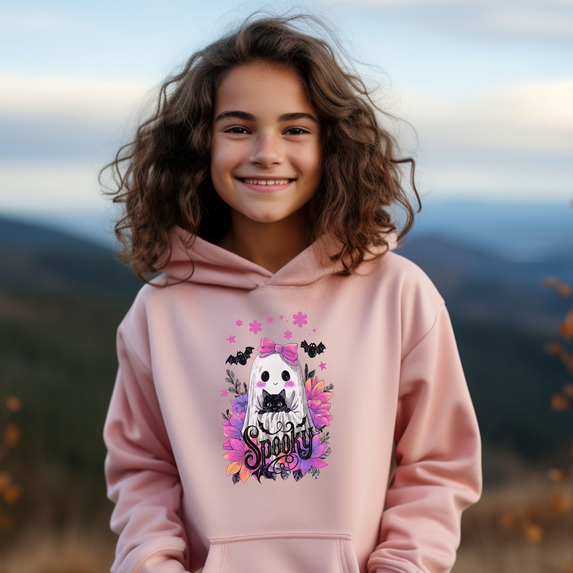 Spooky Ghost &amp; Cat Halloween Hoodie product thumbnail image